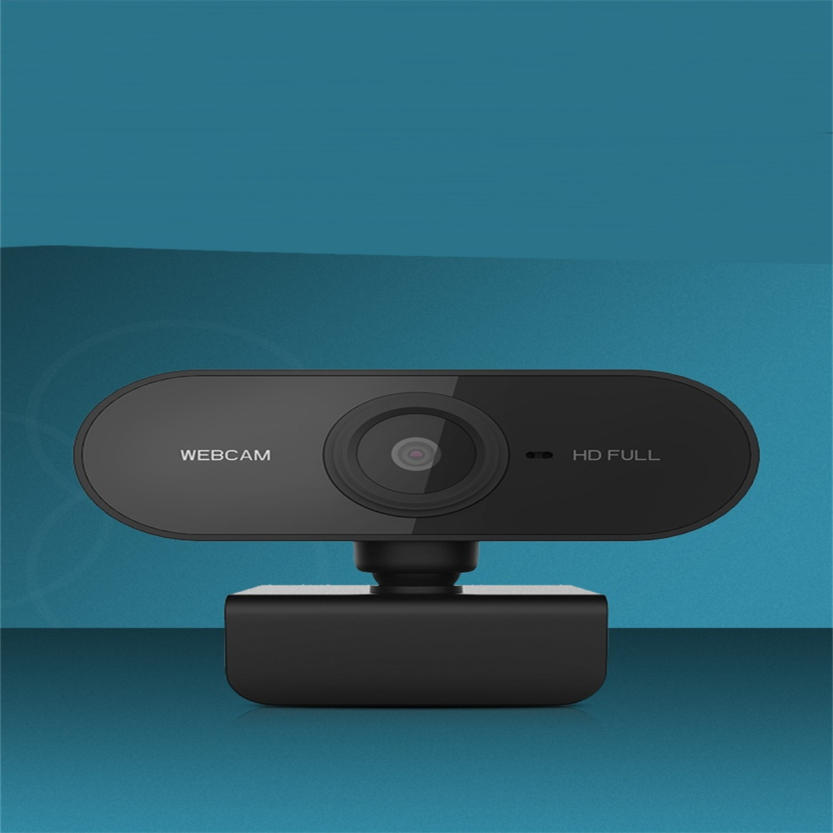 Schwarze Webcam mit dem Wort 'WEBCAM'. Ein blauer und schwarzer Hintergrund.