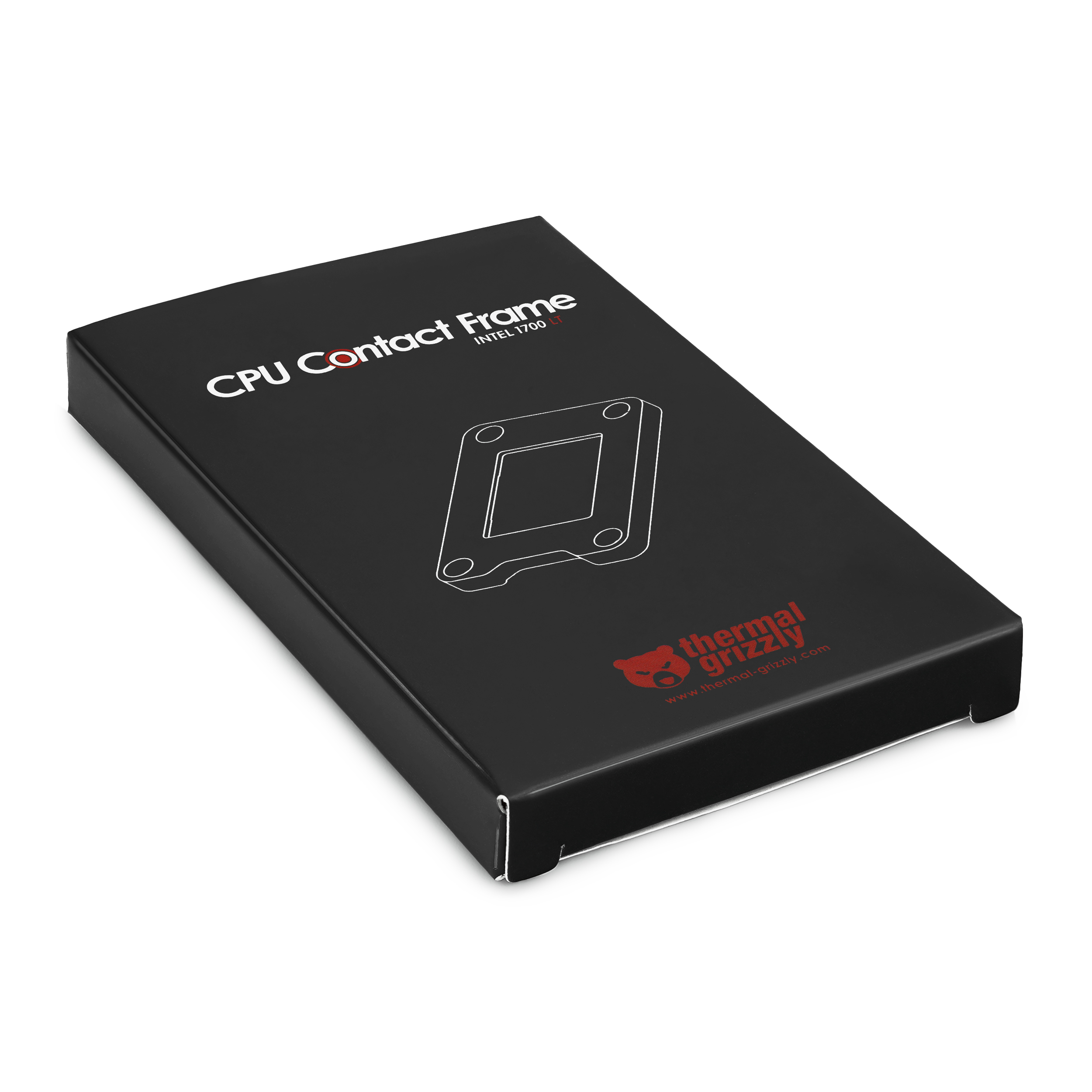 Schwarze Box mit weißem Text und einer Illustration. Es steht CPU Contact Frame.