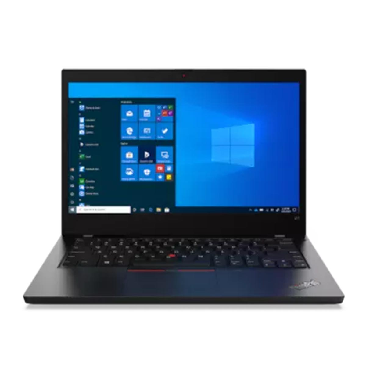 Schwarzer Laptop mit geöffnetem Windows-Bildschirm. Tastatur und Touchpad sind sichtbar.