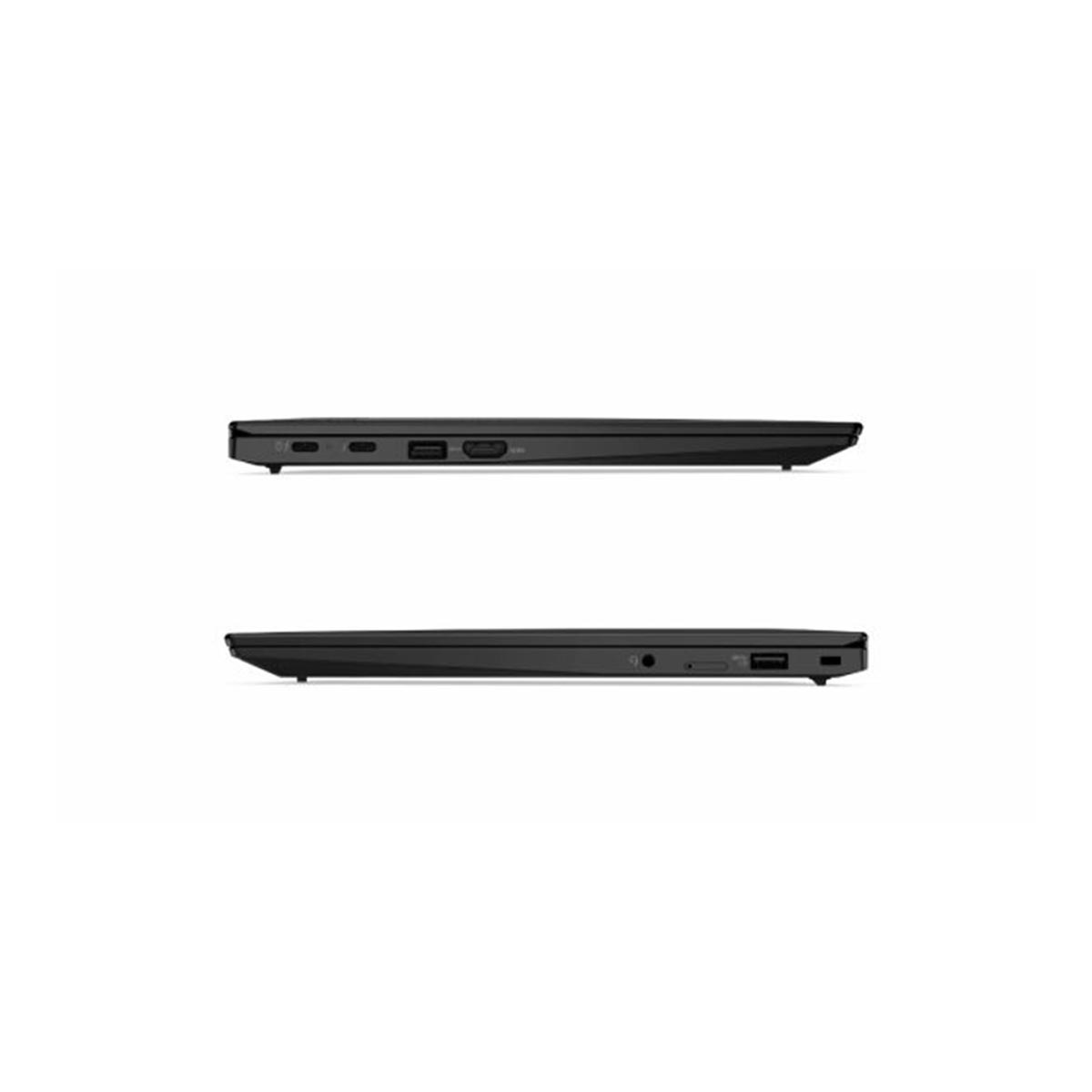 Dwa czarne laptopy, widok z boku, zamknięte, na białej powierzchni. Jeden z widocznymi portami.