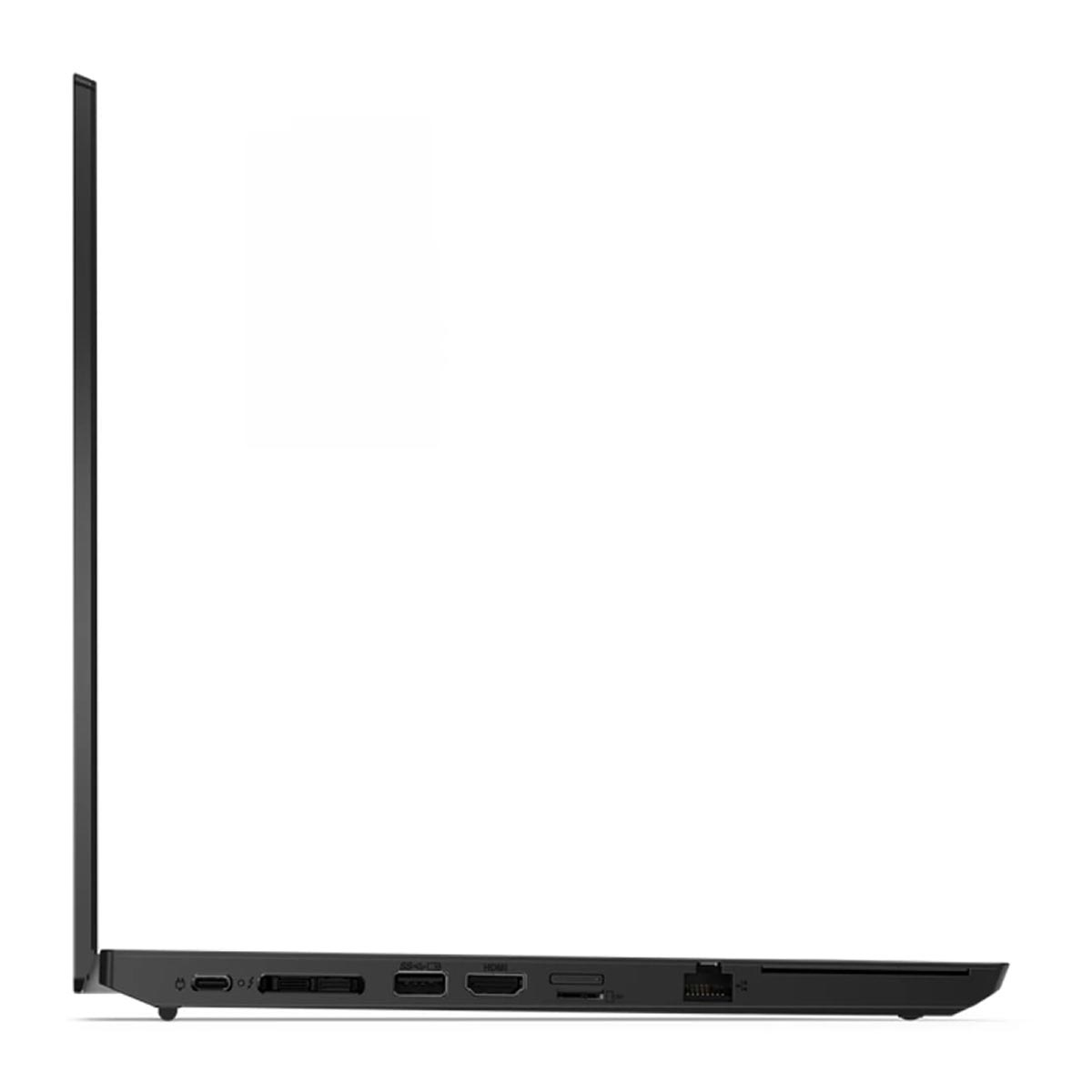 Ein schwarzer Laptop im Profil vor weißem Hintergrund. Das Seitenprofil ist sichtbar.