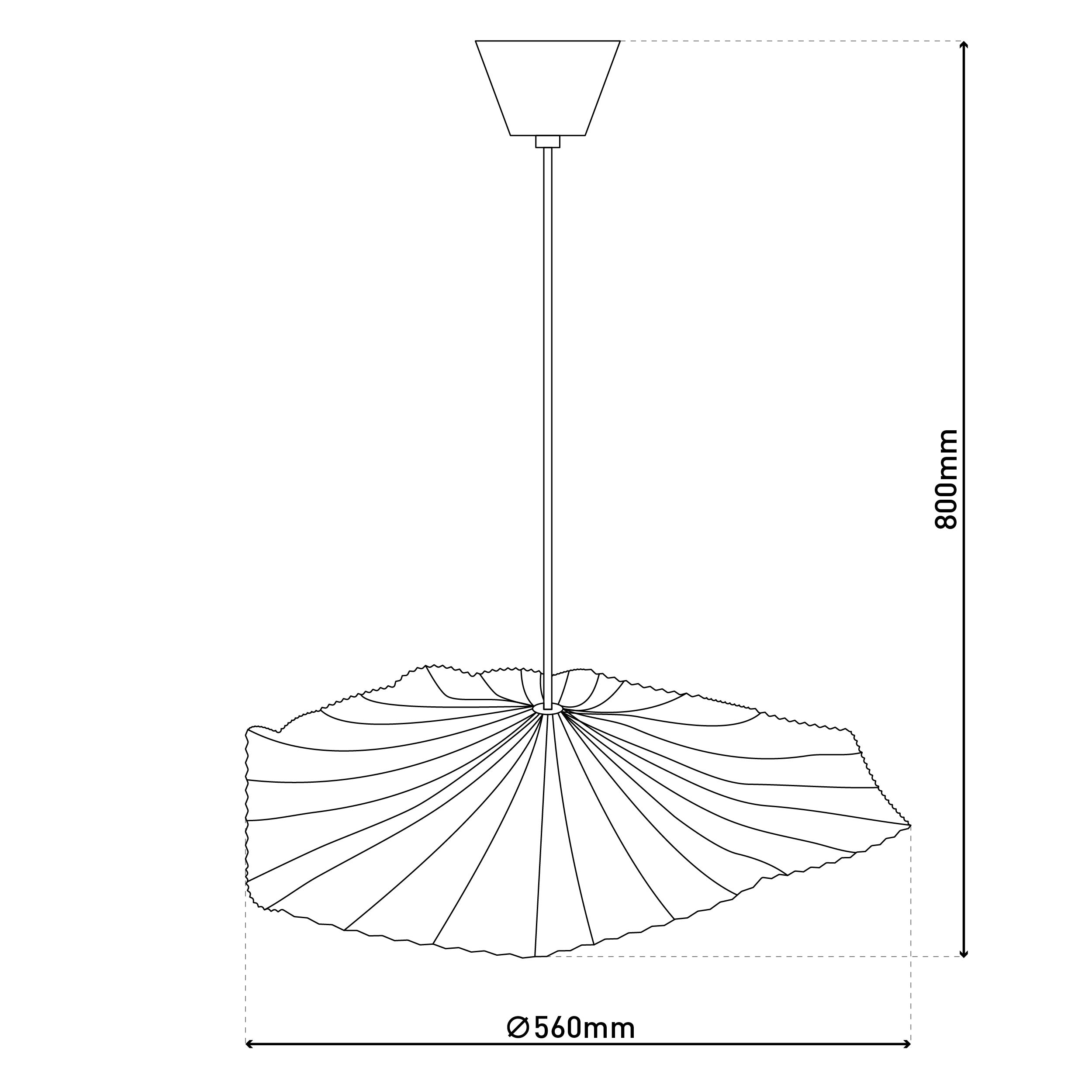 Deckenlampe mit blattförmigem Schirm. Maße: 800 mm, Ø560 mm.