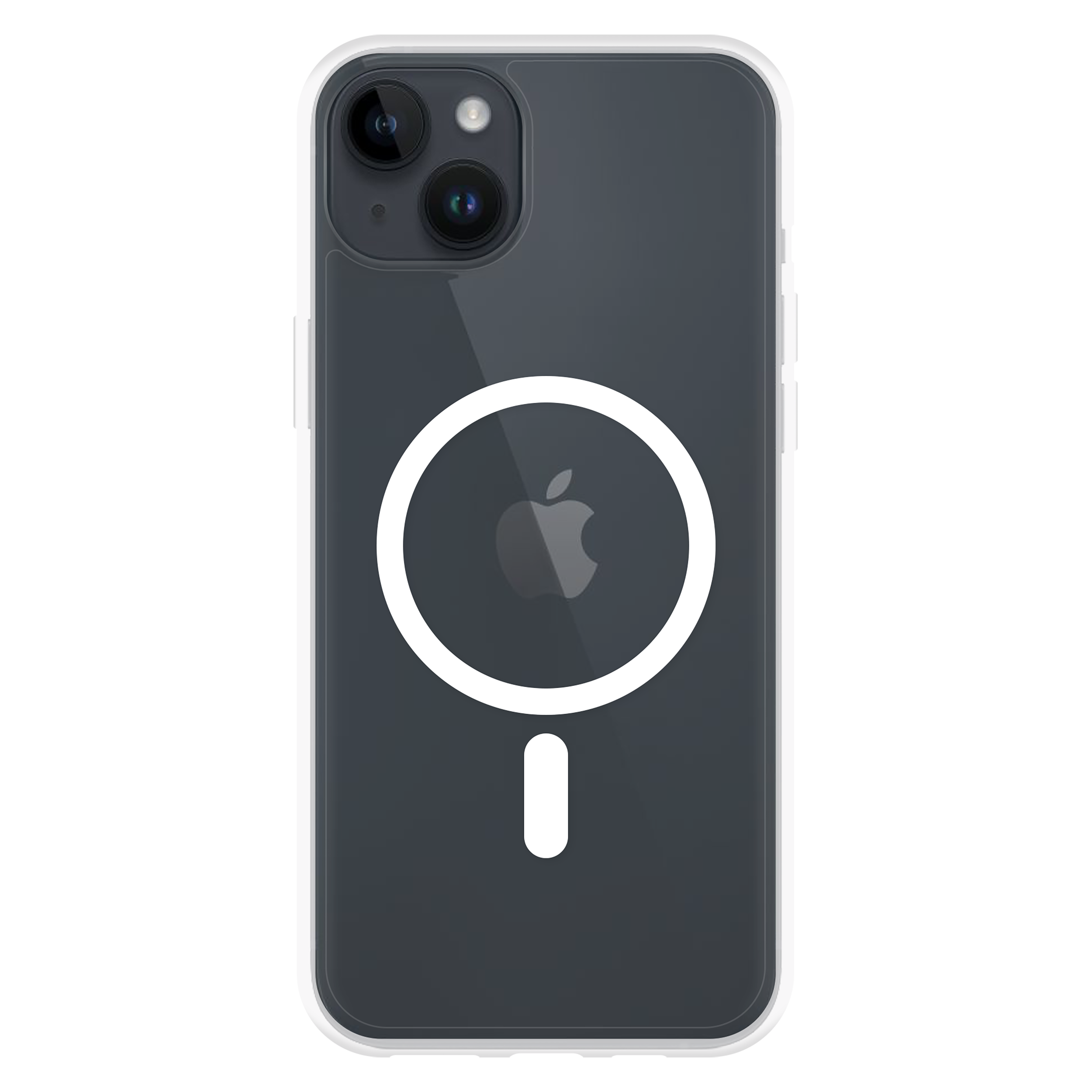 Transparente Handyhülle mit Apple-Logo und schwarzem Telefon, auf schwarzem Hintergrund.