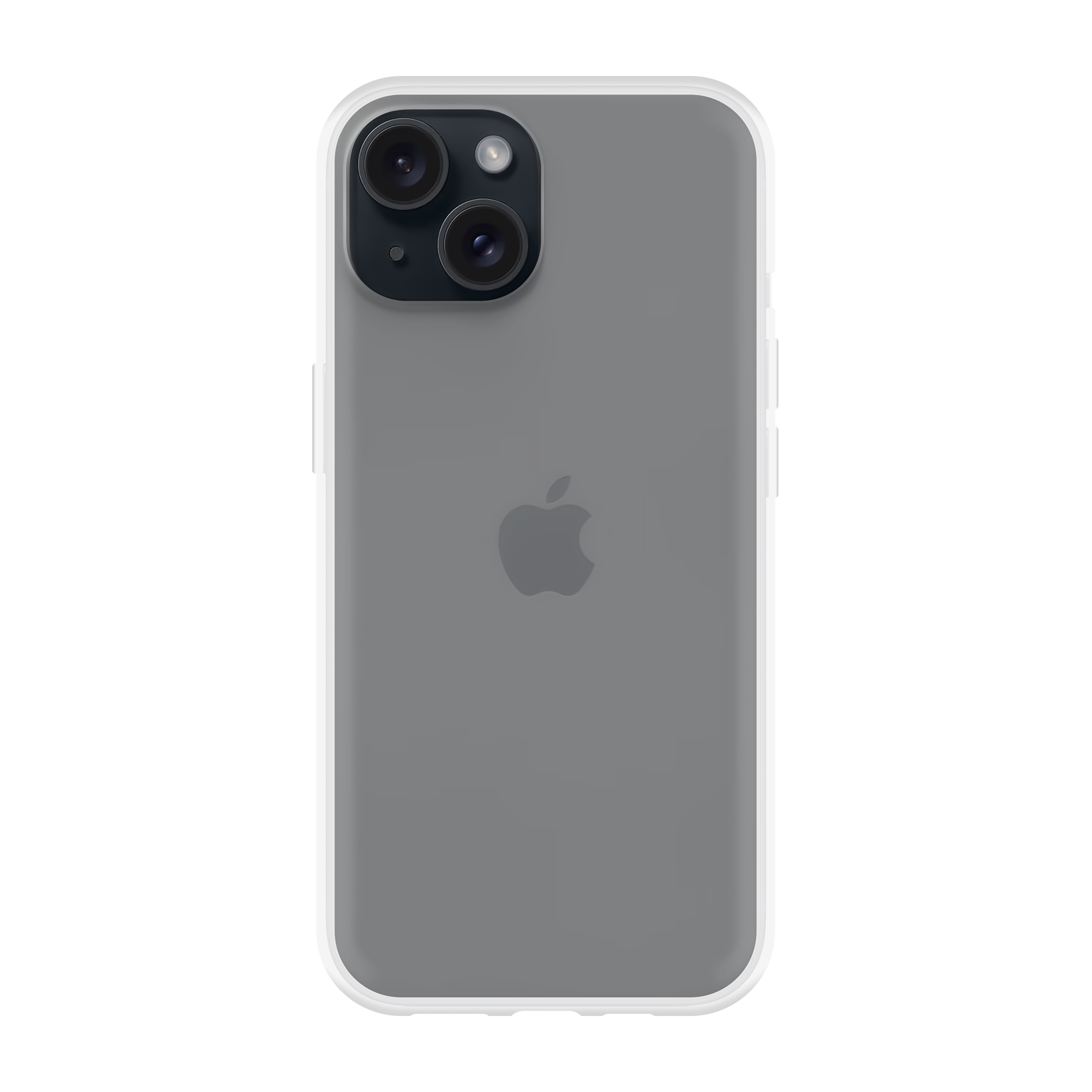 Ein graues iPhone mit zwei Kameralinsen auf schwarzem Hintergrund.