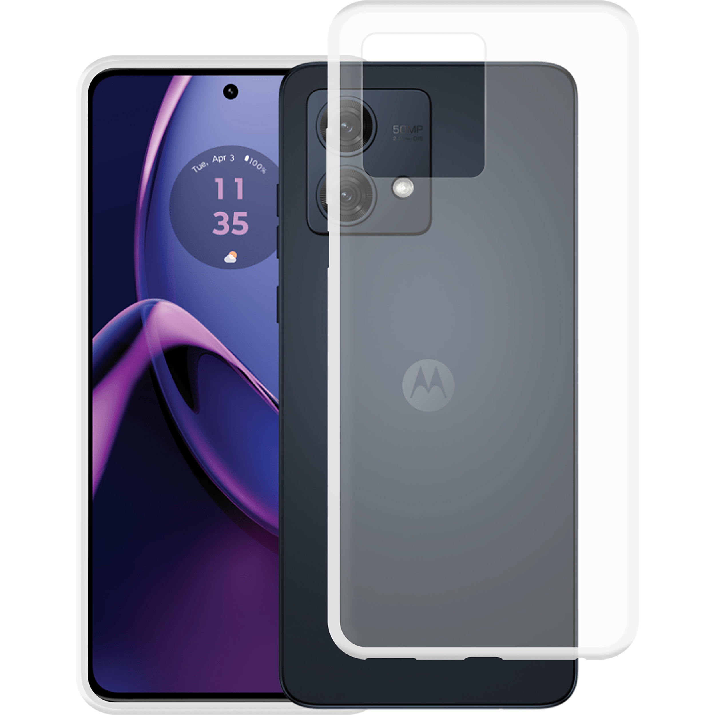 Ein Smartphone mit Displayschutz und Hülle auf schwarzem Hintergrund.