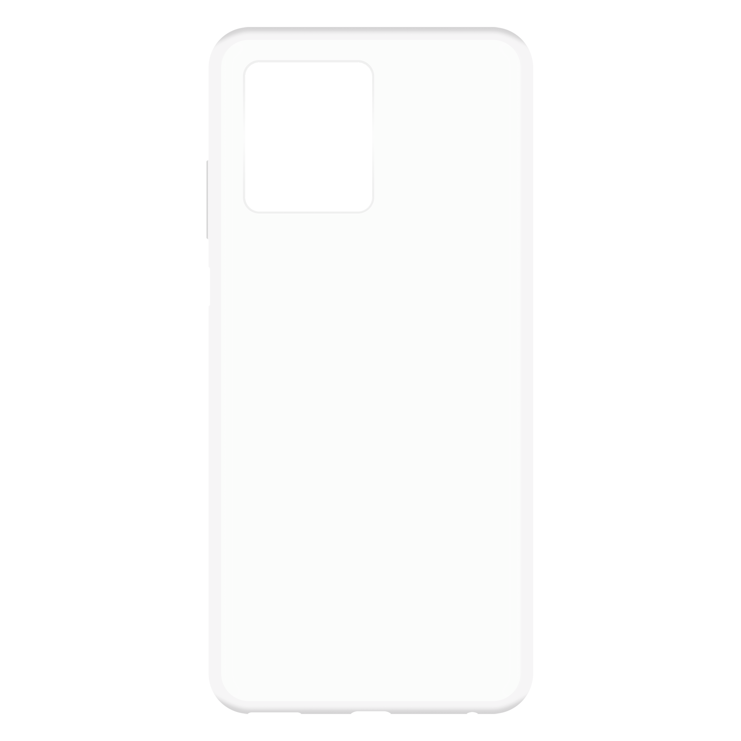 Weißes Telefongehäuse mit Kameraausschnitt auf schwarzem Hintergrund.