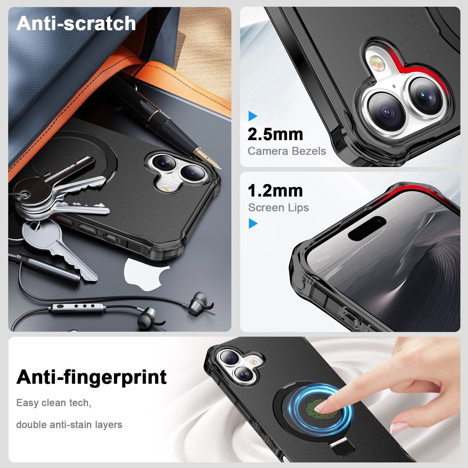 Schwarze Handyhülle mit Anti-Kratz, 2,5mm Kamerarändern, 1,2mm Displaylippen.