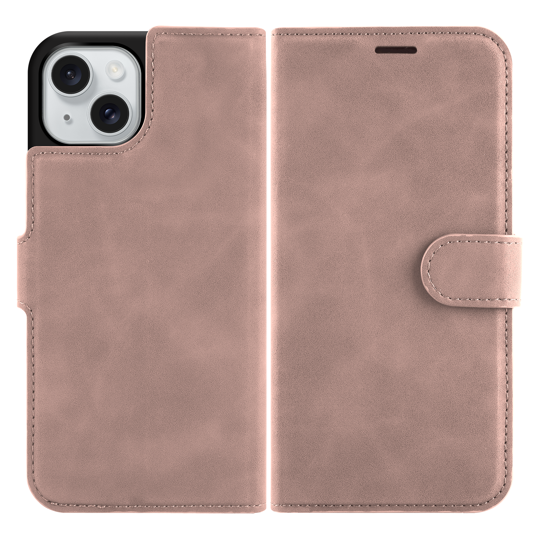Rosa Handyhülle mit Telefon und Knopf. Schwarzer Hintergrund.