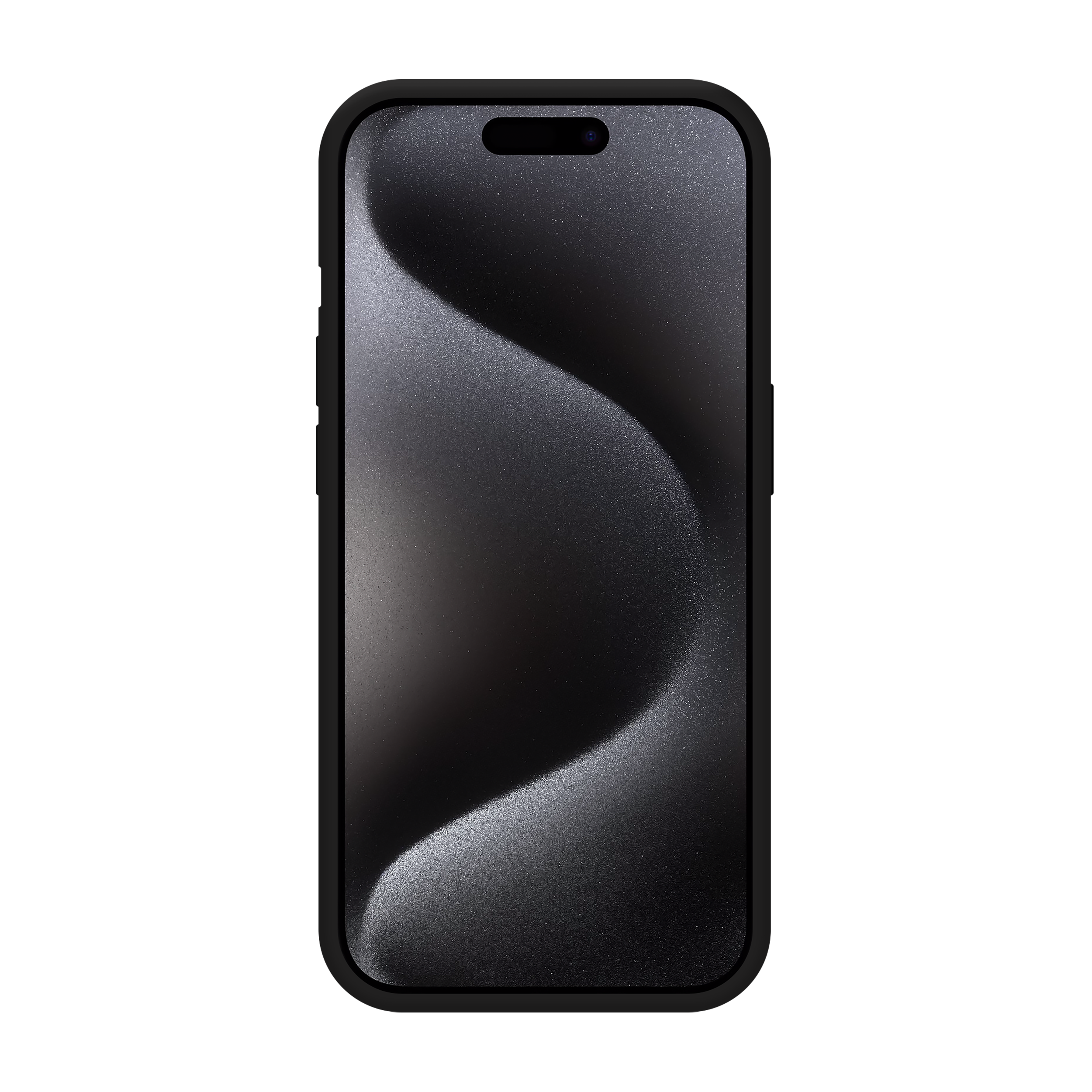Schwarzes Telefon auf schwarzem Hintergrund. Telefon hat ein geschwungenes Design auf dem Bildschirm.