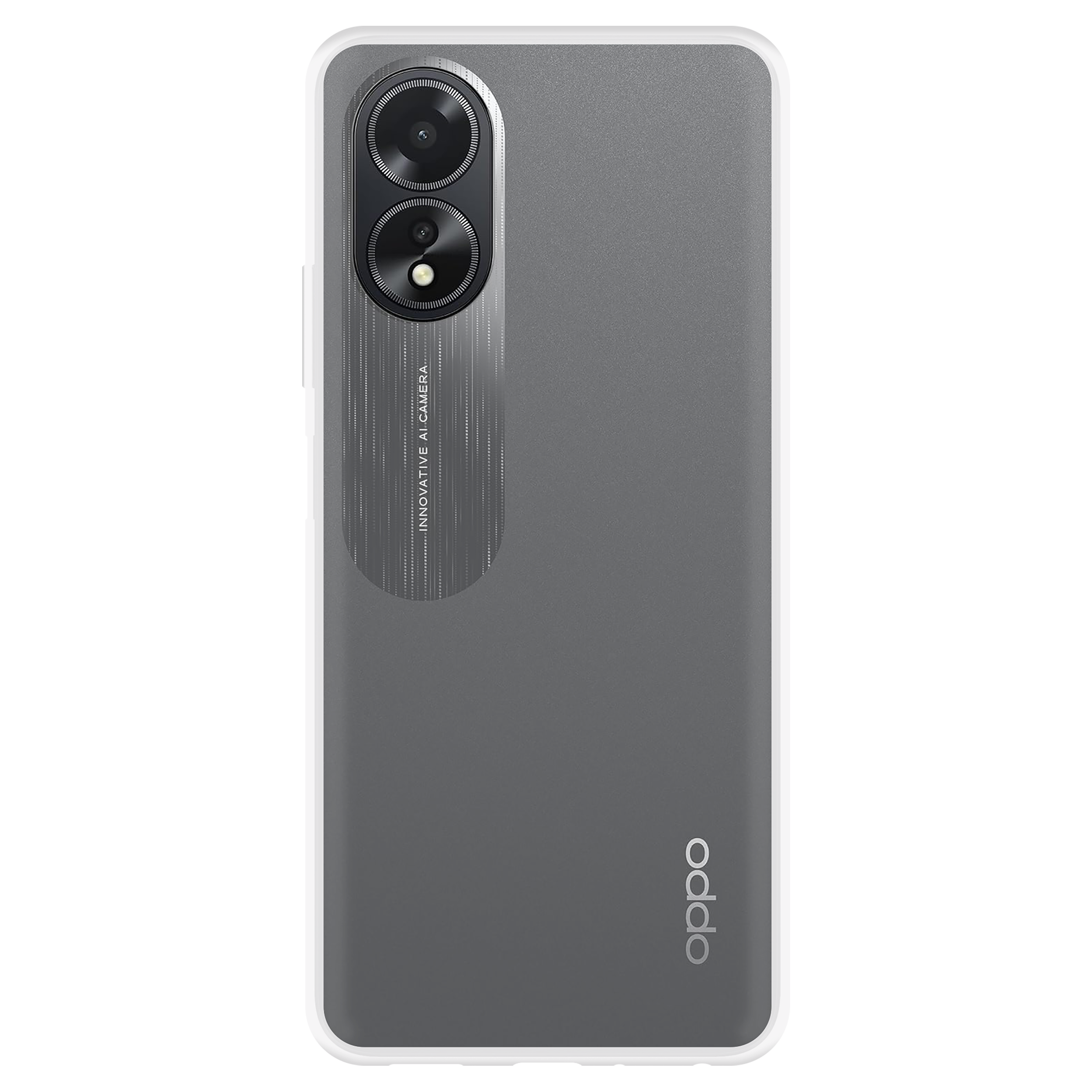 Rückansicht eines grauen Telefons mit Dual-Kamera und Oppo-Logo.