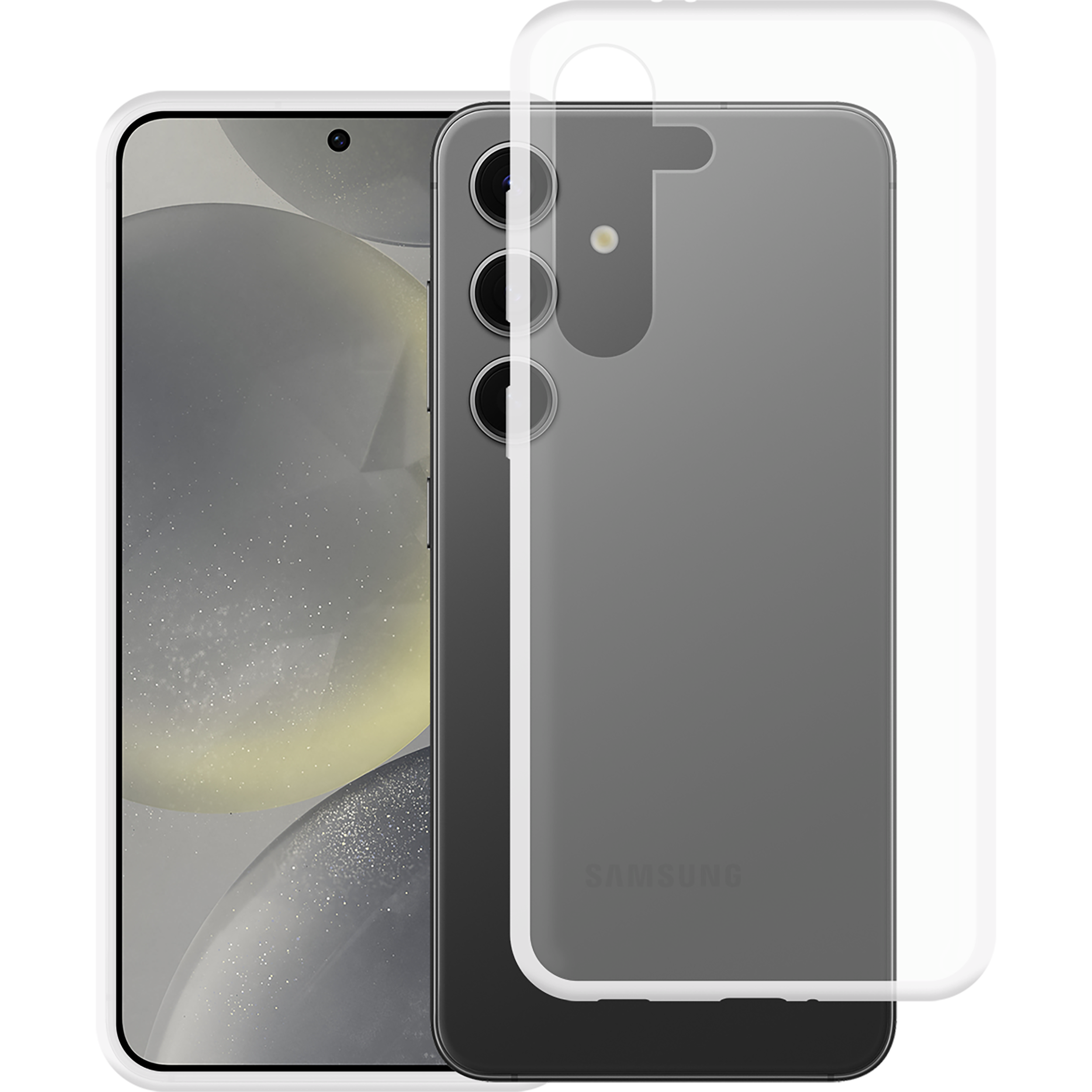Handyhülle mit Telefon darin. Telefon hat drei Kameras auf der Rückseite.