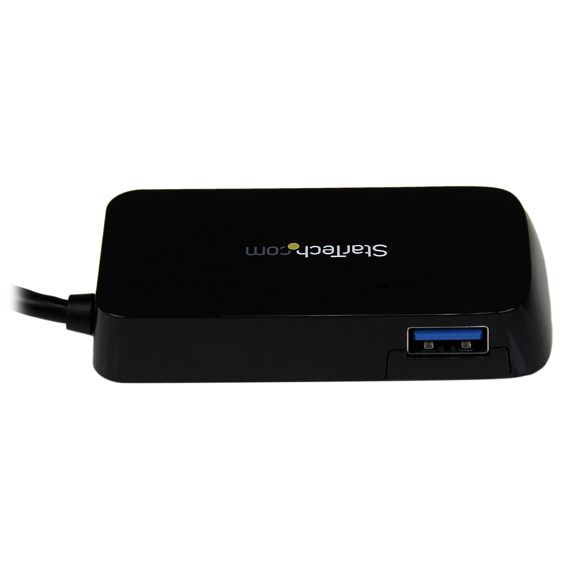 Schwarzer Startech.com USB-Hub mit einem einzelnen blauen USB-Anschluss.