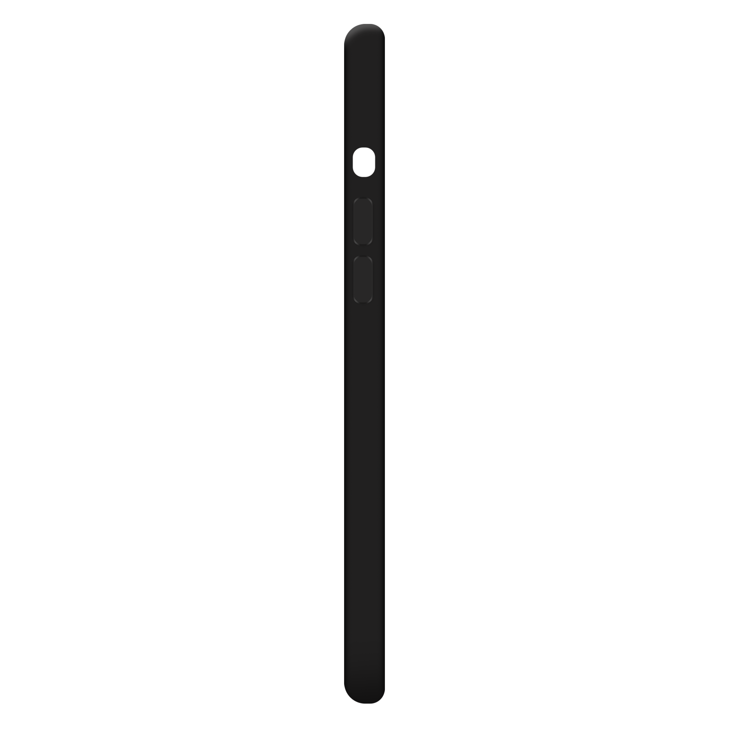 Schwarze Telefonseitenansicht mit Knöpfen, schwarzer Hintergrund.