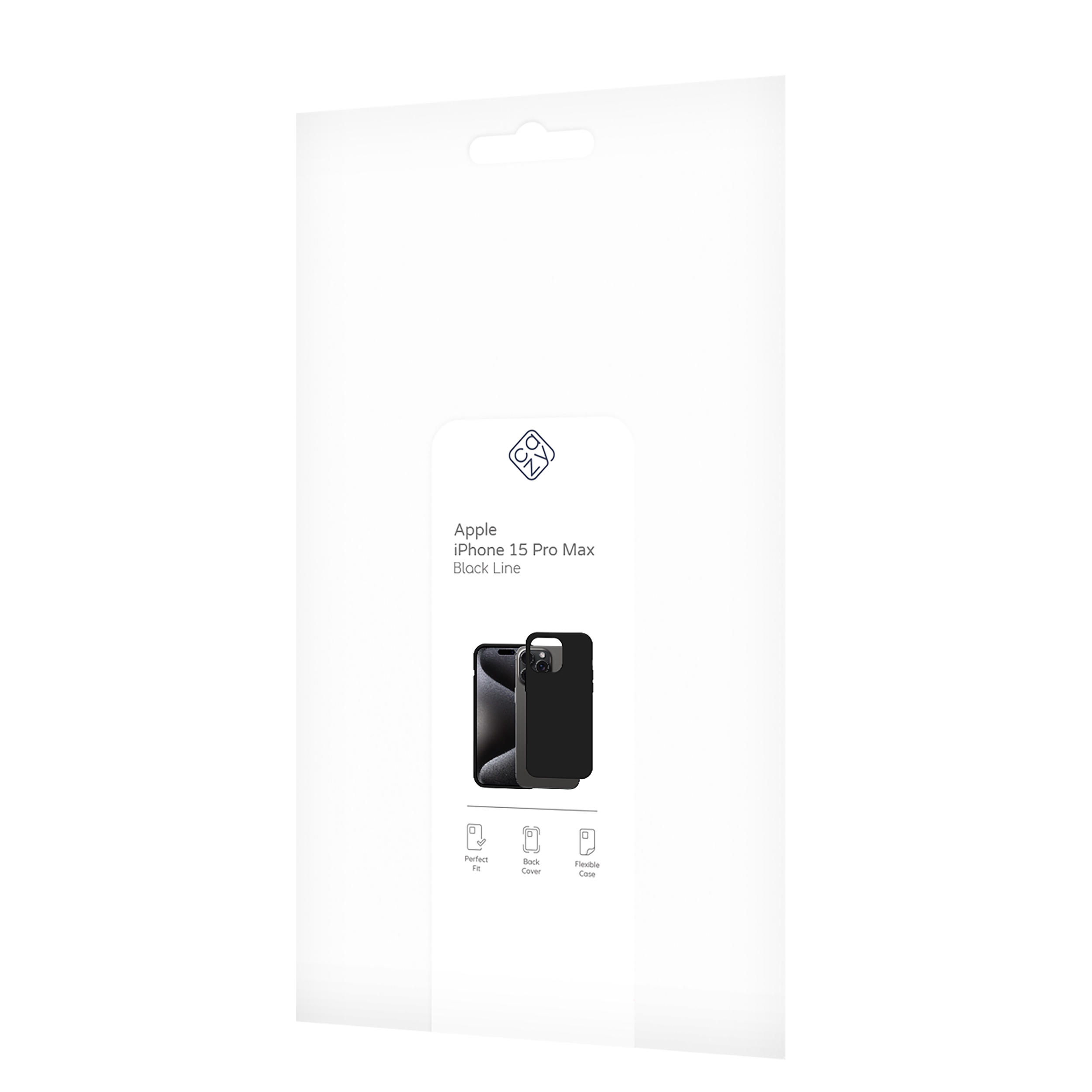 Weiße Box mit schwarzer Handyhülle für ein Apple iPhone 15 Pro Max.