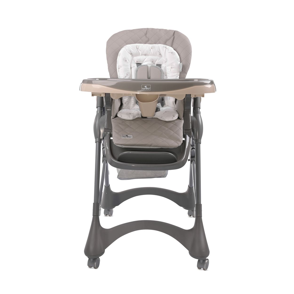Hochstuhl für ein Baby, mit Tablett und Sitz.