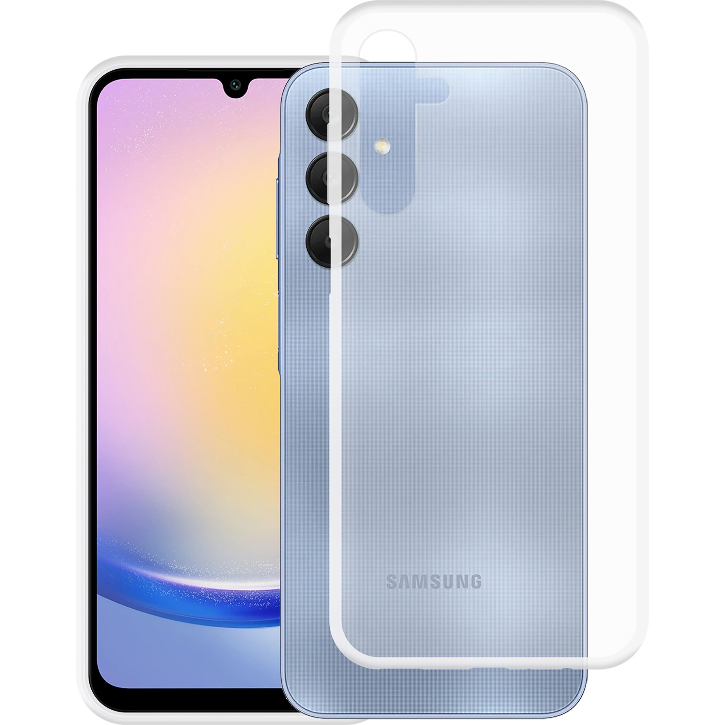 Telefon mit Displayschutz, der den Bildschirm und die Rückseite mit Kameras zeigt.