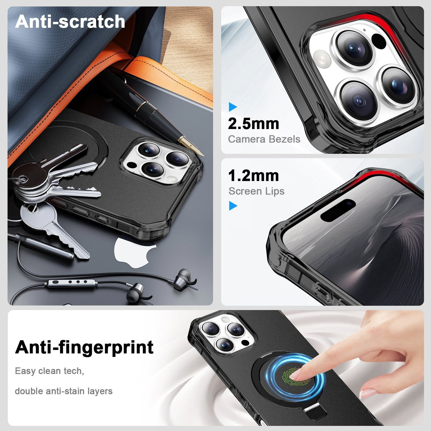 Schwarze Handyhülle mit Anti-Kratz- und Anti-Fingerabdruck-Funktionen. Details.