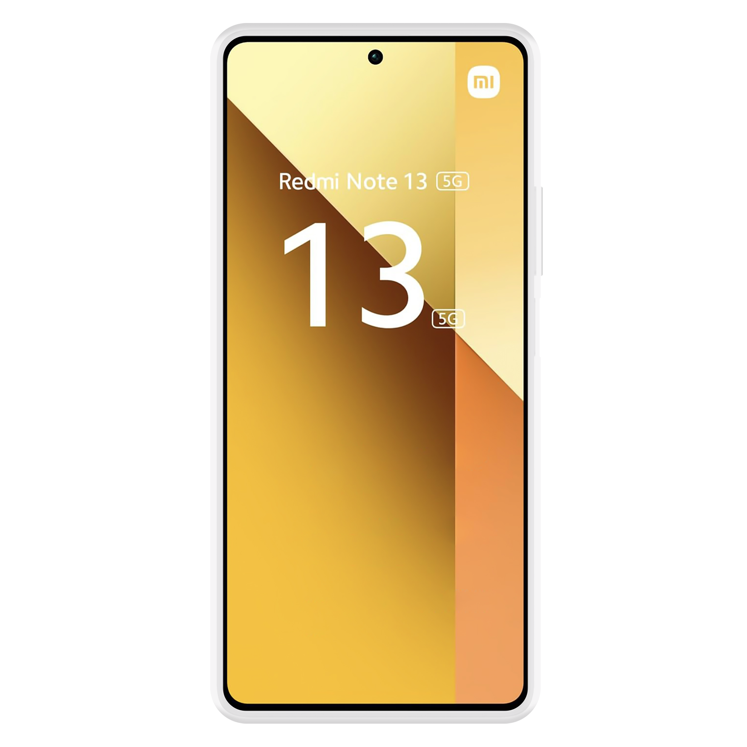 Ein Smartphone mit goldenem Farbverlauf-Hintergrund, der den Text 'Redmi Note 13 5G' anzeigt.