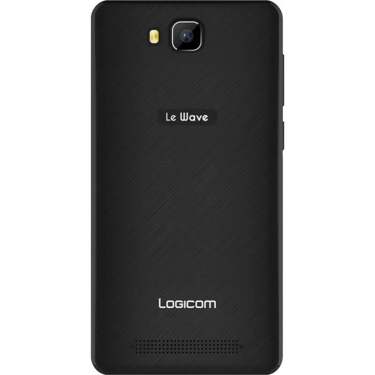 Schwarze Telefonrückseite mit Kamera, Le Wave-Logo und Logicom-Text.