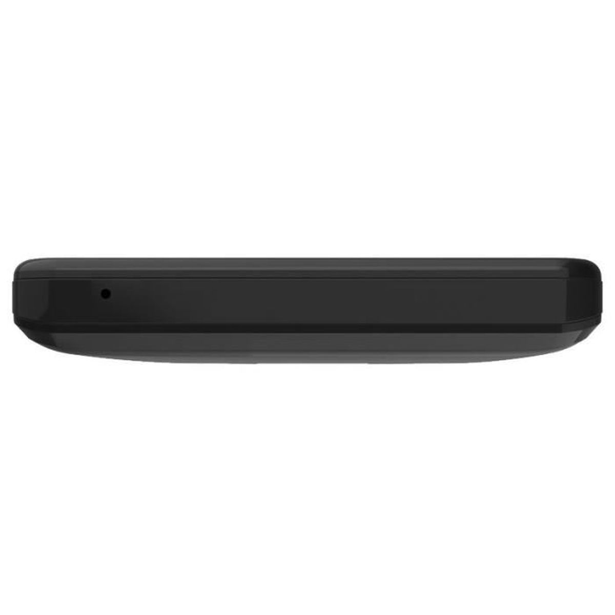 Ein schwarzes Gerät, wahrscheinlich ein Telefon oder Tablet. Die Oberkante ist sichtbar, mit einem kleinen Kamerapunkt.