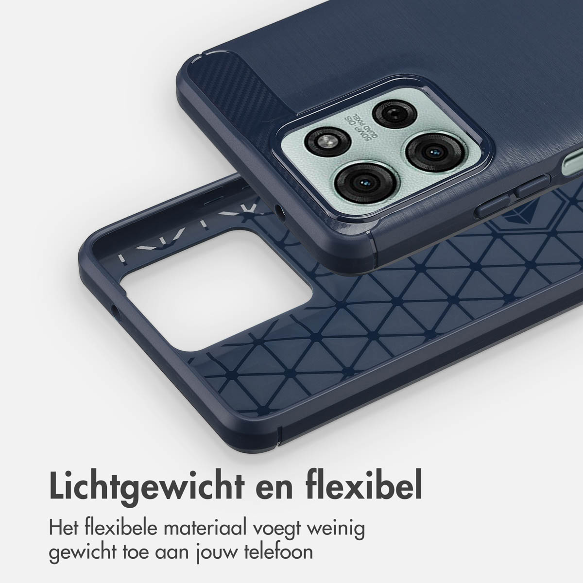 Una funda para teléfono con un diseño azul. La funda está abierta y muestra el diseño interior.