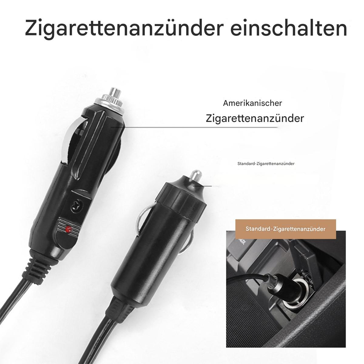 Zwei Zigarettenanzünder-Adapter mit Text und Beschriftungen auf Deutsch.