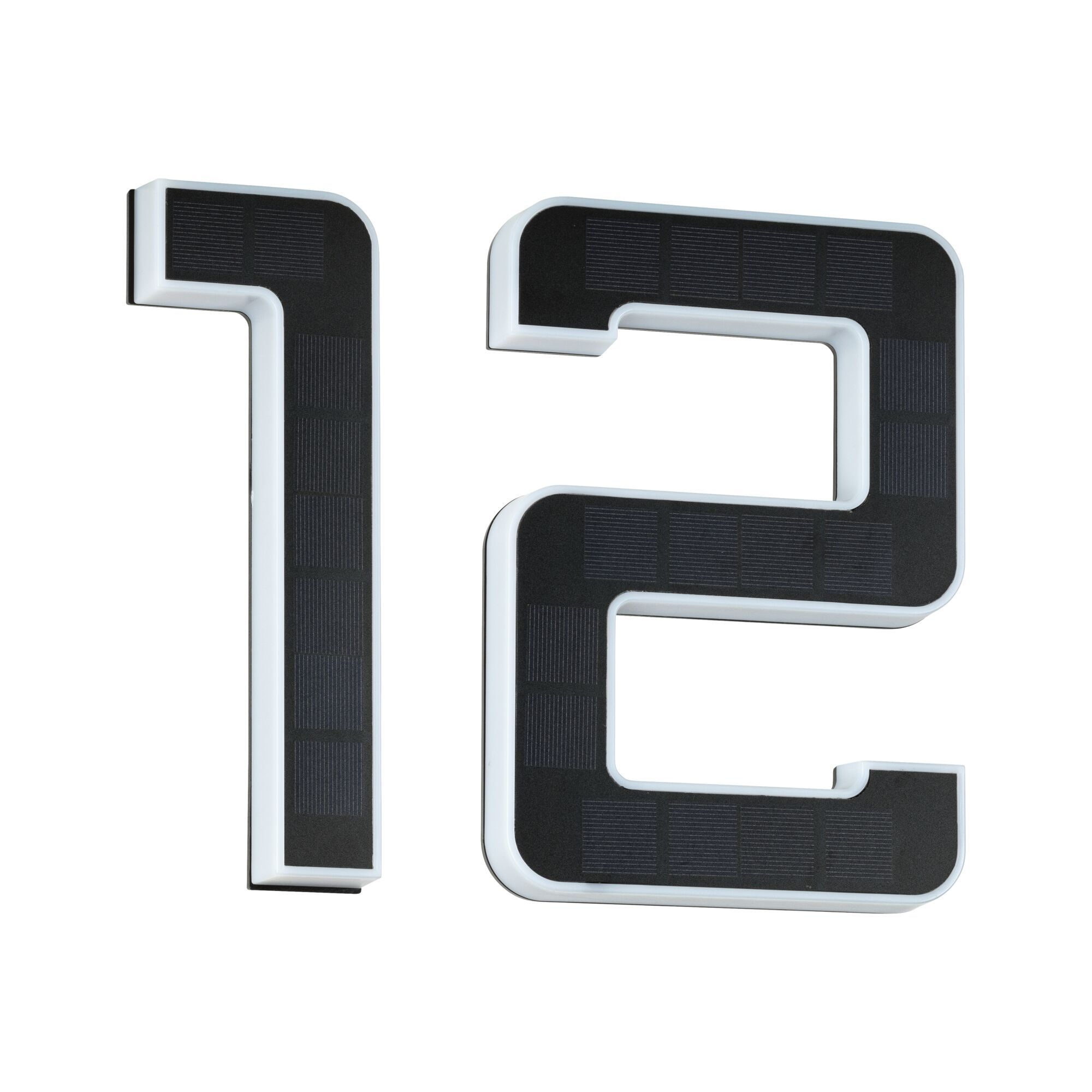 Podświetlany numer 12 zasilany energią słoneczną w kolorze białym i czarnym.