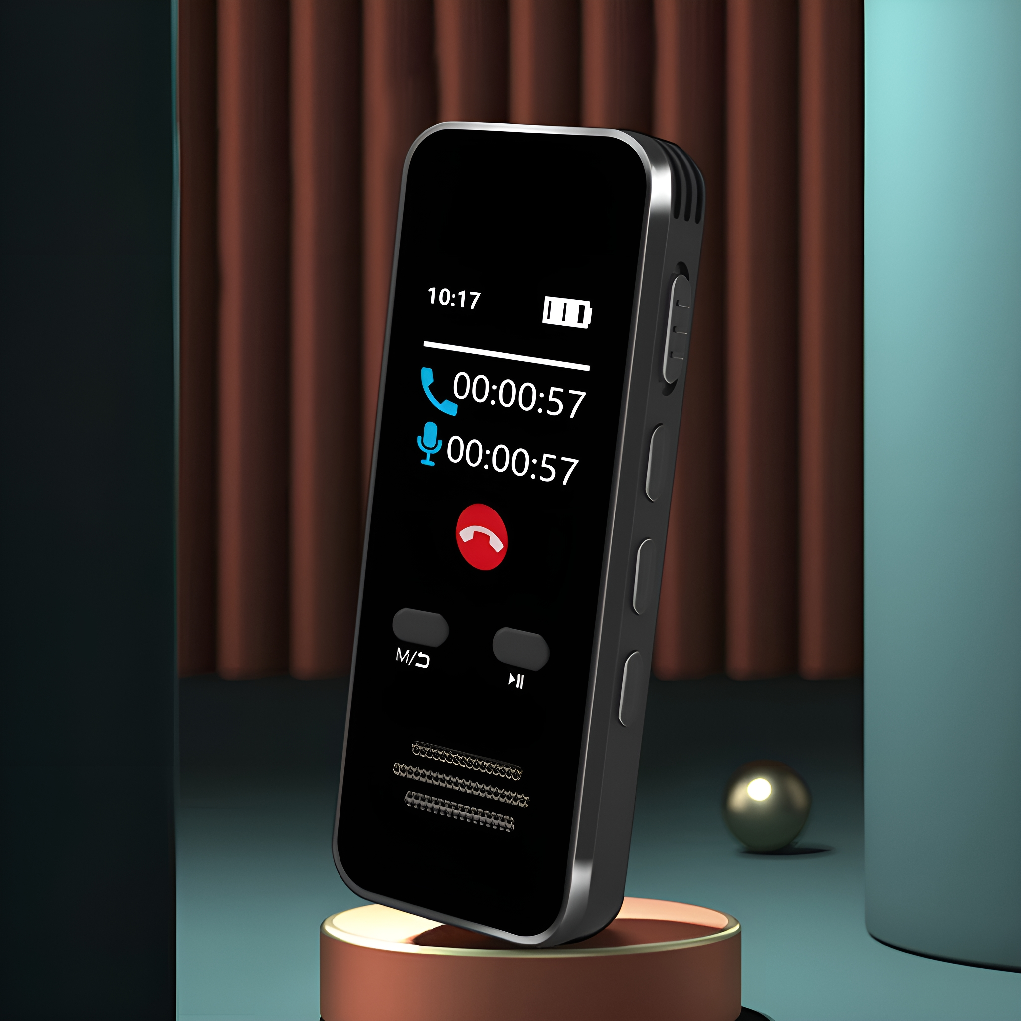 Ein schwarzes Smartphone, das eine Anrufschnittstelle zeigt. Zeit und Akku werden angezeigt.
