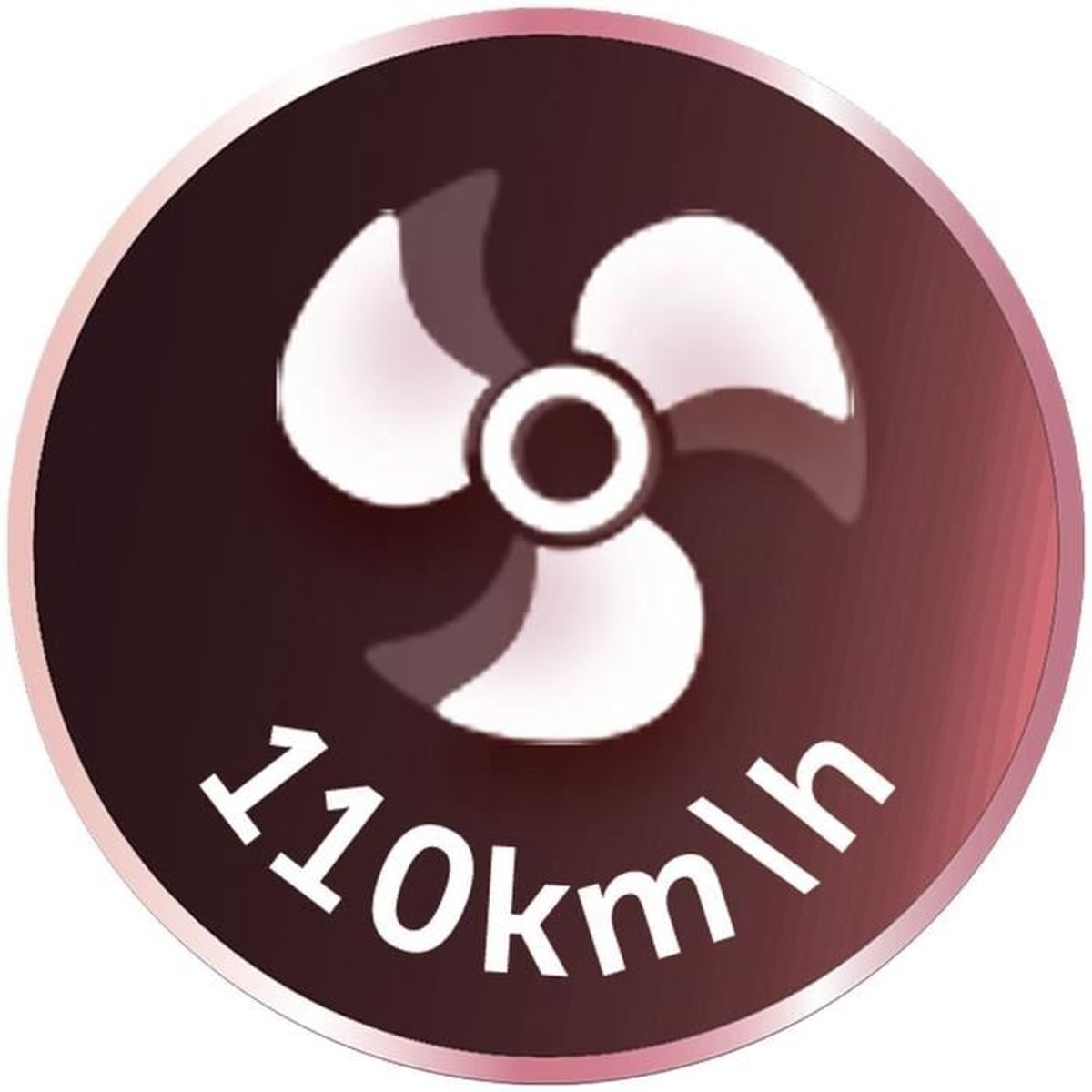 Okrągła naklejka z symbolem wentylatora i białym napisem '110km/h'.