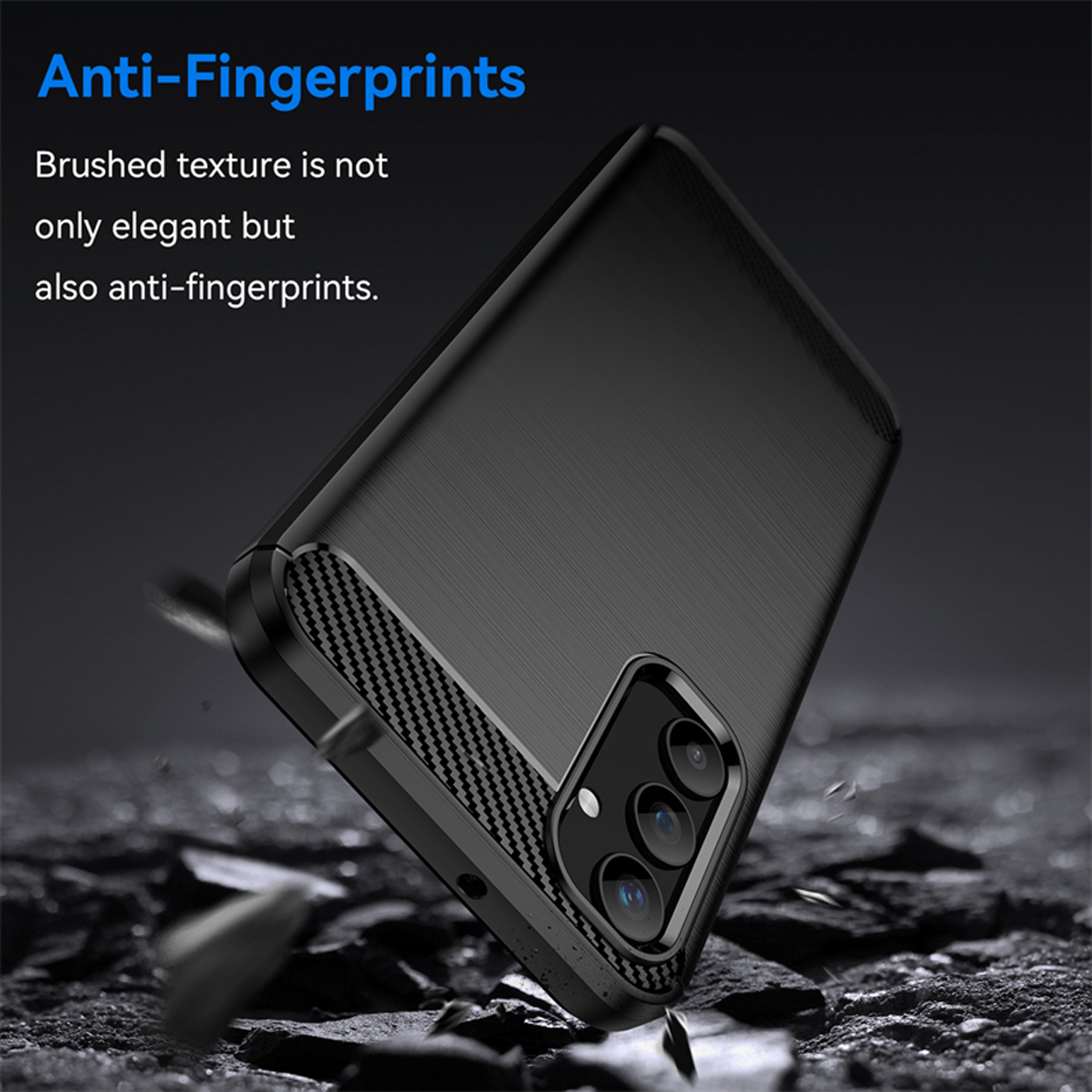 Coque de téléphone noire avec surface texturée, anti-traces de doigts. La texture brossée est élégante et anti-traces de doigts.