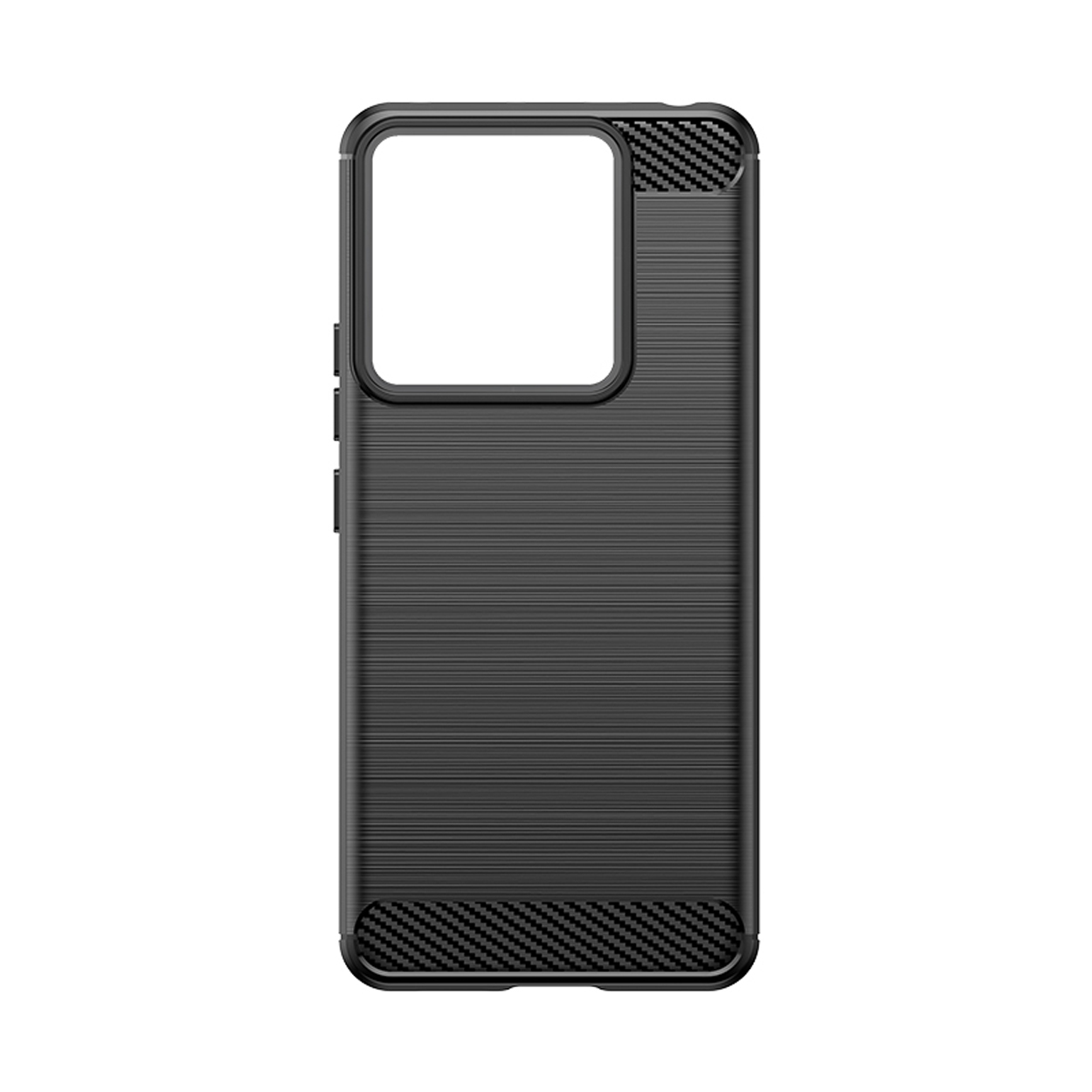 Coque de téléphone noire avec dos texturé et découpe pour l'appareil photo.