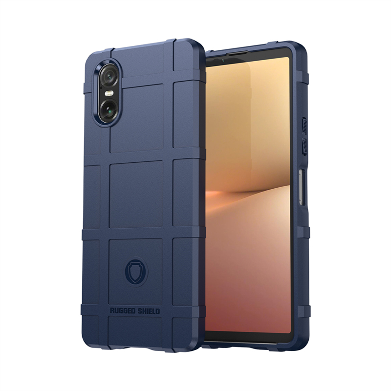 Coque de téléphone robuste bleue. La coque a un motif intéressant, le téléphone n'est pas visible.