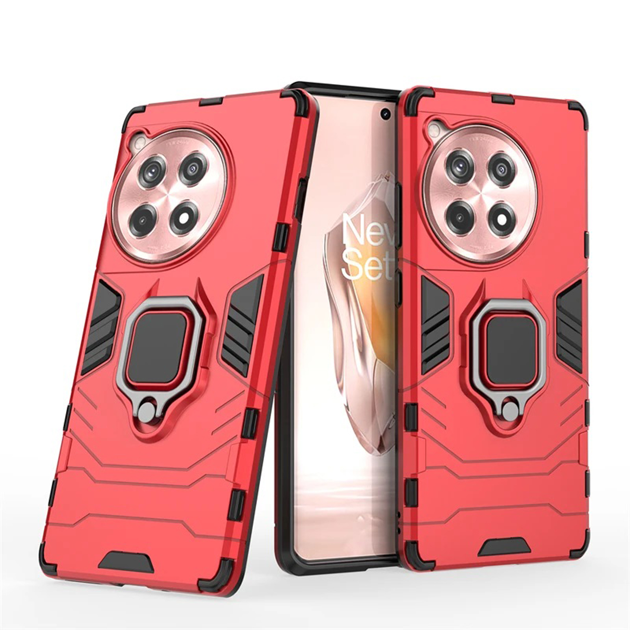 Étui de téléphone rouge avec téléphone. Avec bague et protection de caméra.