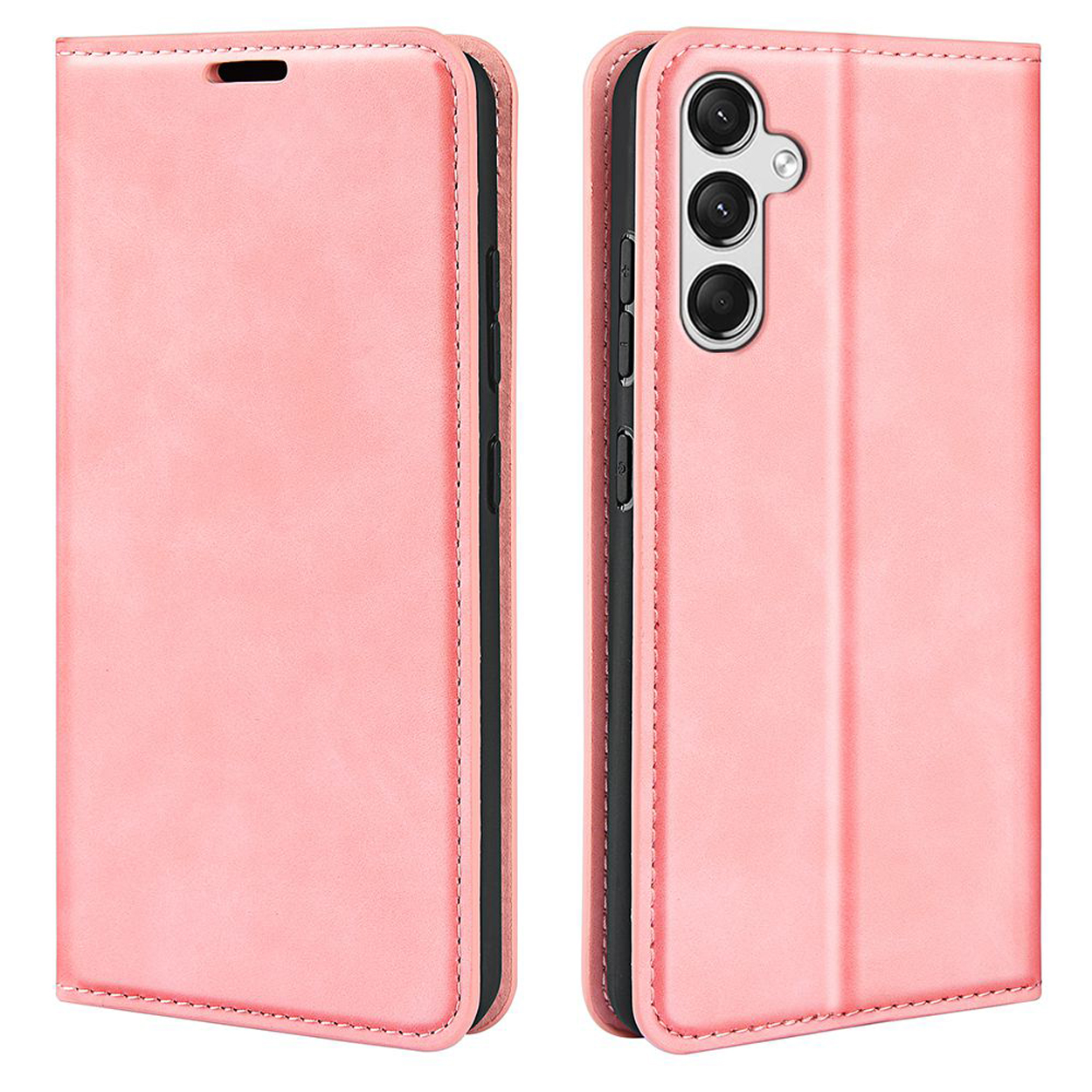 Roze telefoonhoes open. De telefoon is niet zichtbaar. De hoes is roze.