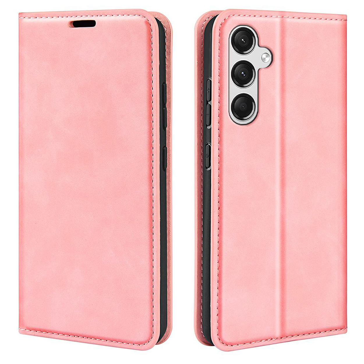 Roze telefoonhoes getoond in twee aanzichten.