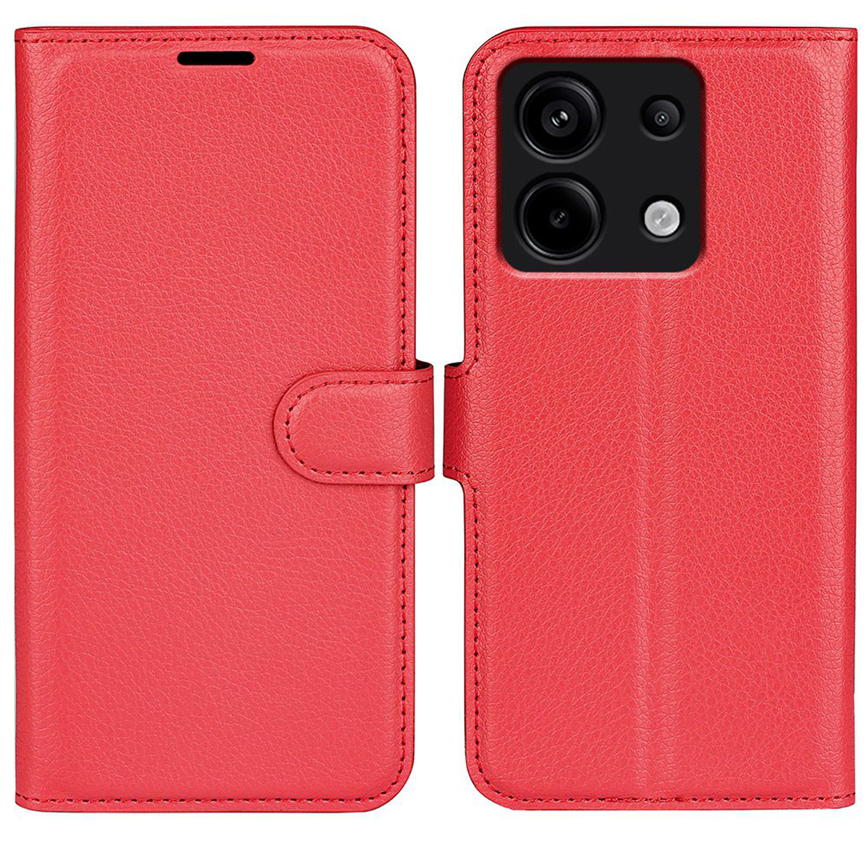 Coque de téléphone rouge. Fermée. Fond blanc.