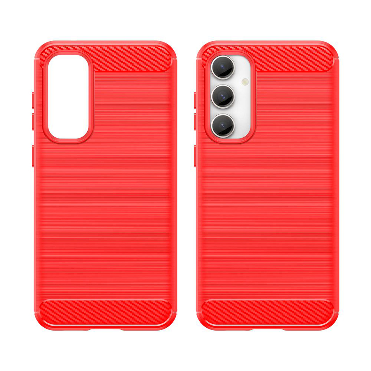 Coque de téléphone rouge, deux parties. Le dos de la coque a une surface texturée.