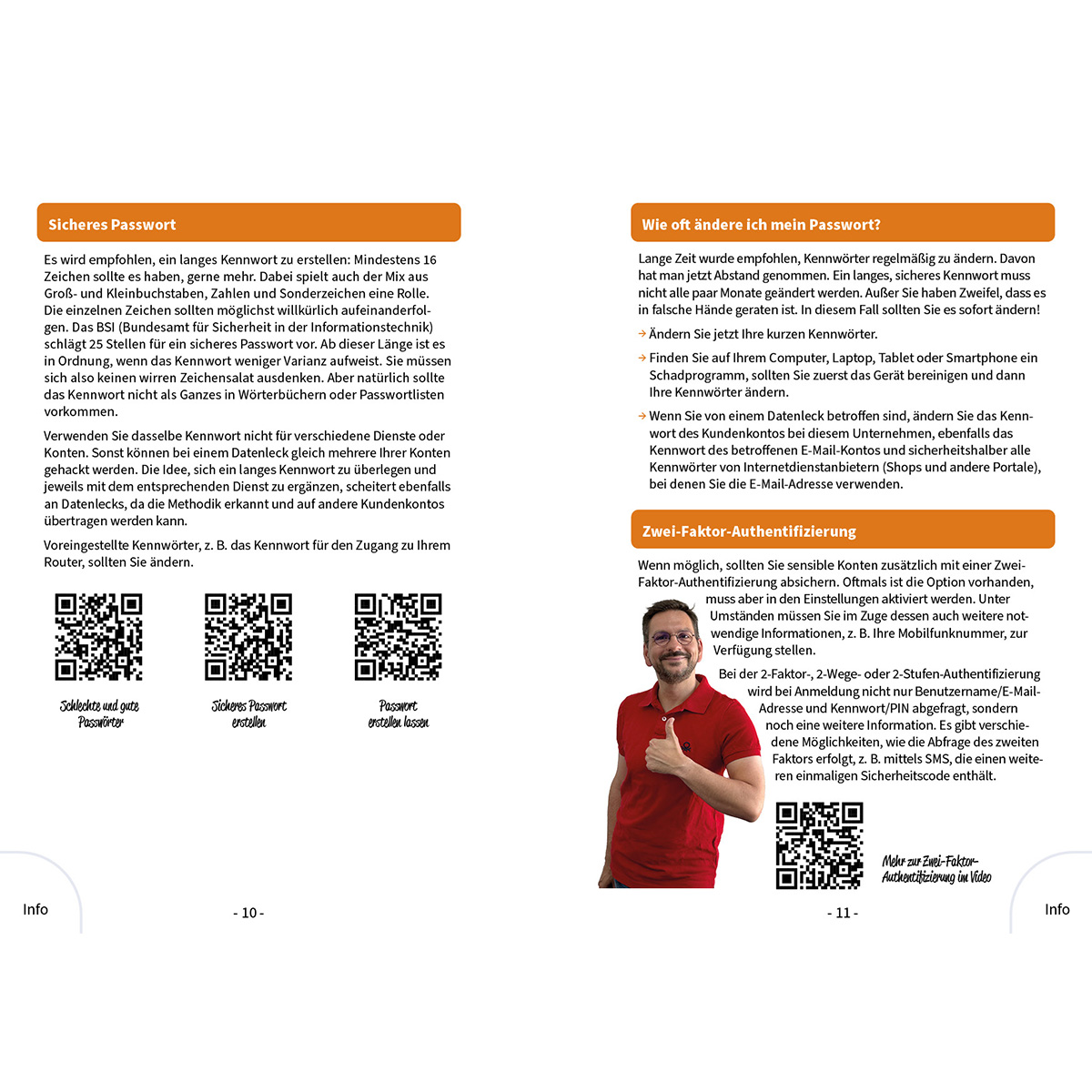 Dokument mit Text, zwei QR-Codes und einem lächelnden Mann mit Bart.