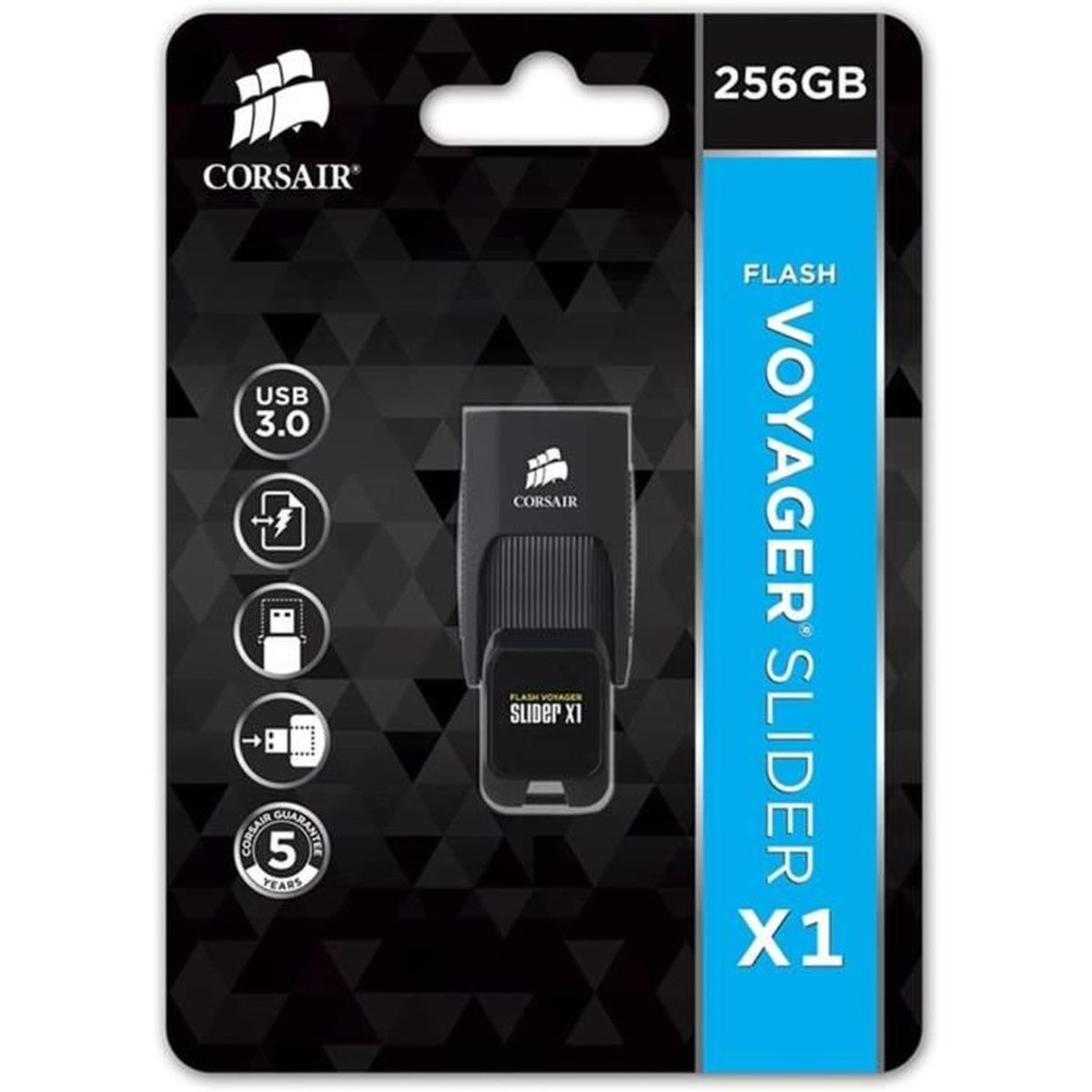 Czarno-biały pendrive Corsair USB w opakowaniu.