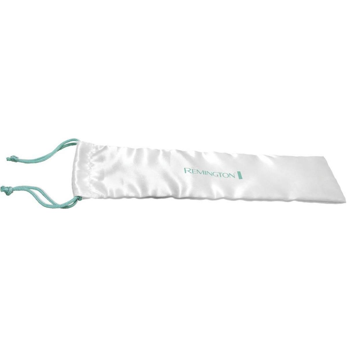 Biały satynowy woreczek ze sznurkiem i napisem 'Remington' na białym tle.