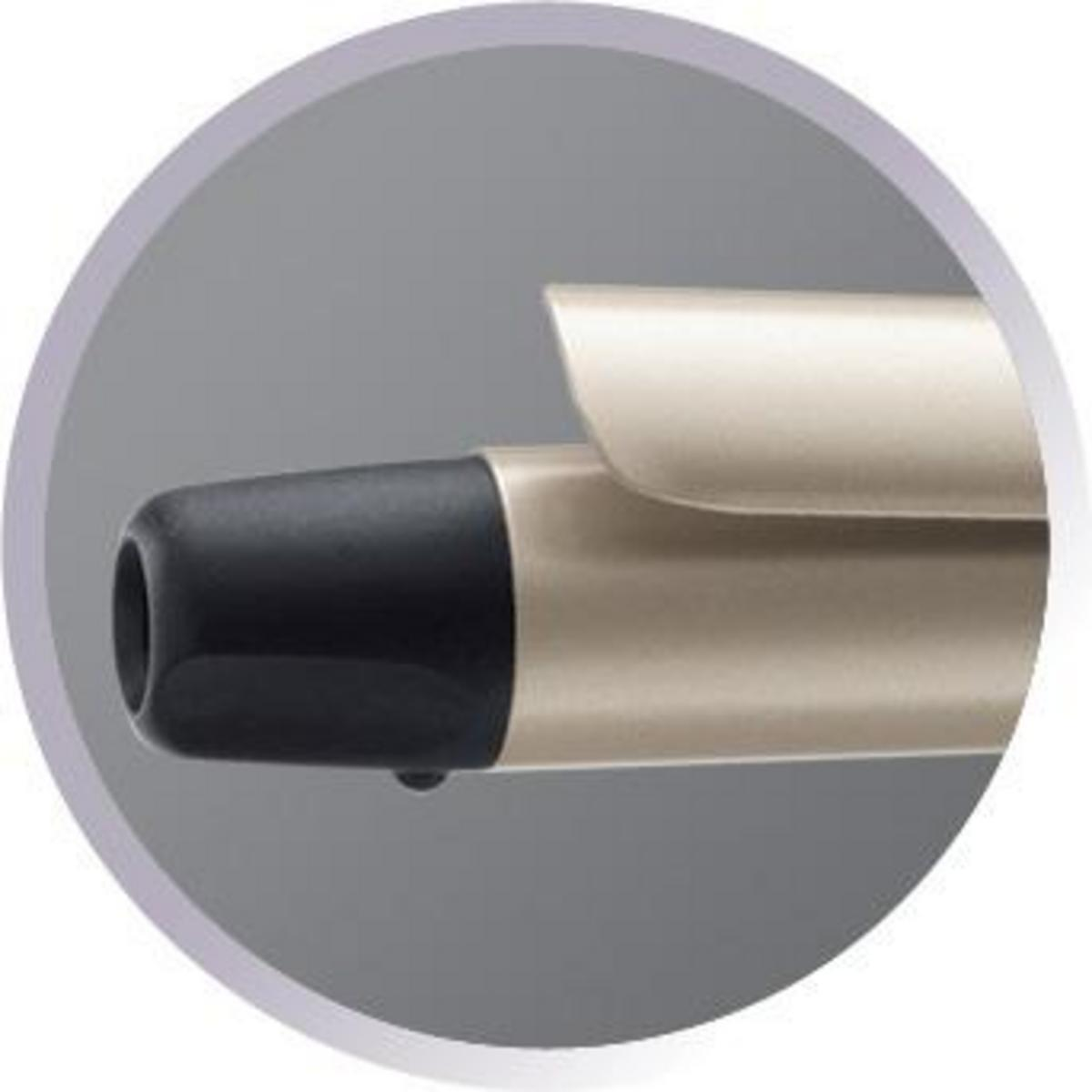 Lokówka do włosów, z czarną końcówką, w szarej okrągłej ramie.