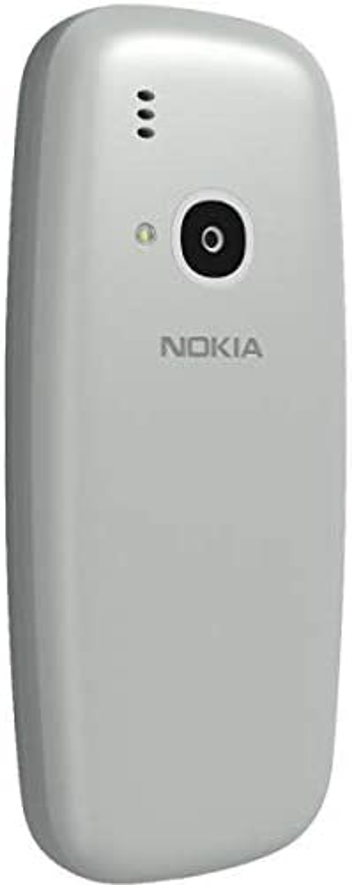 Un teléfono Nokia gris con cámara y nombre de la marca.