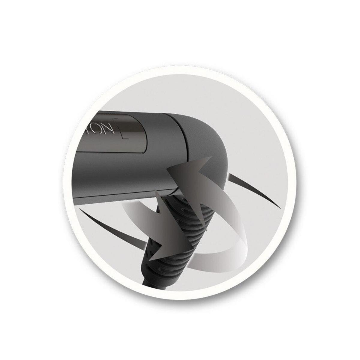 Un primo piano di un asciugacapelli nero con lame curve.