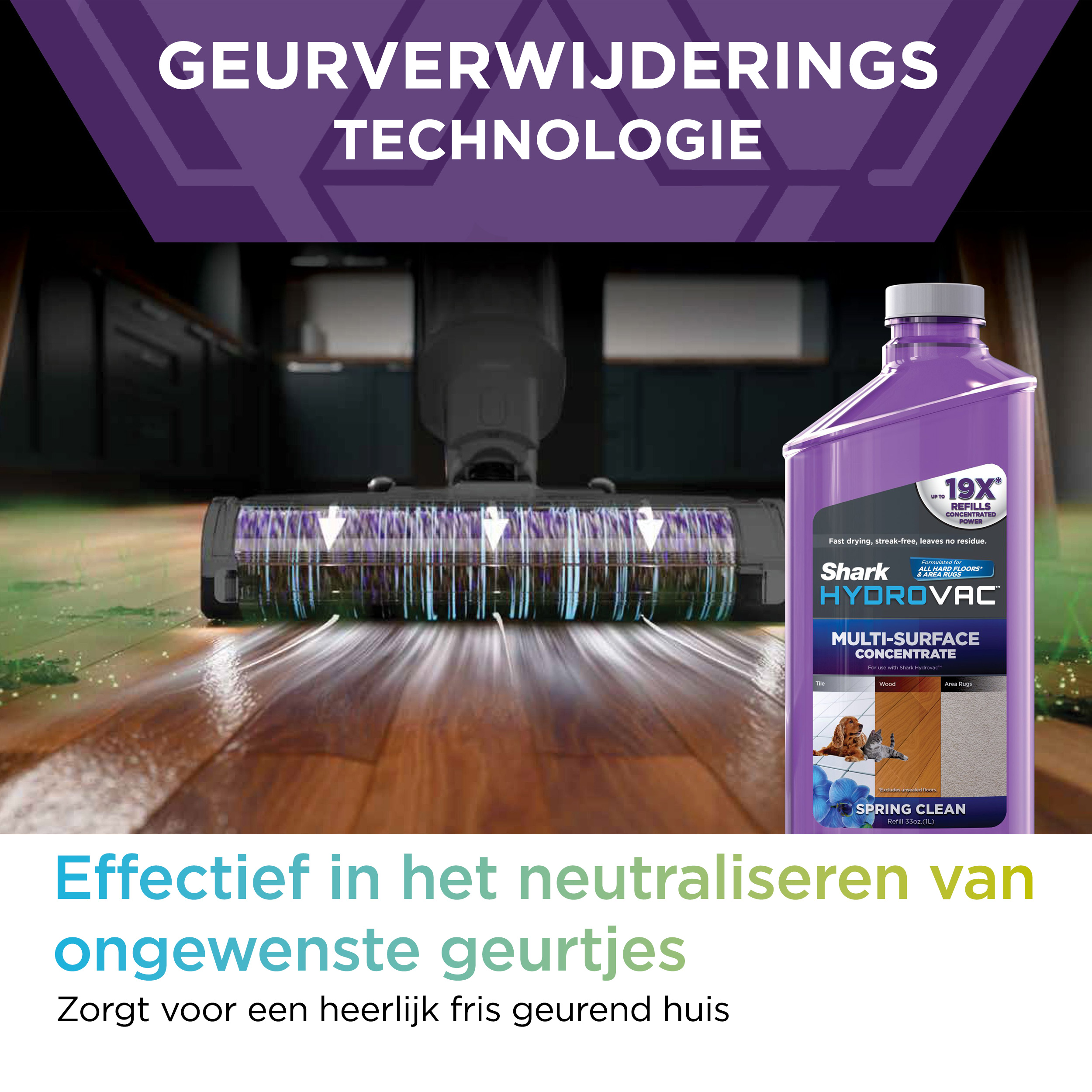 Une bouteille de produit avec un produit de nettoyage, avec du texte sur un aspirateur.