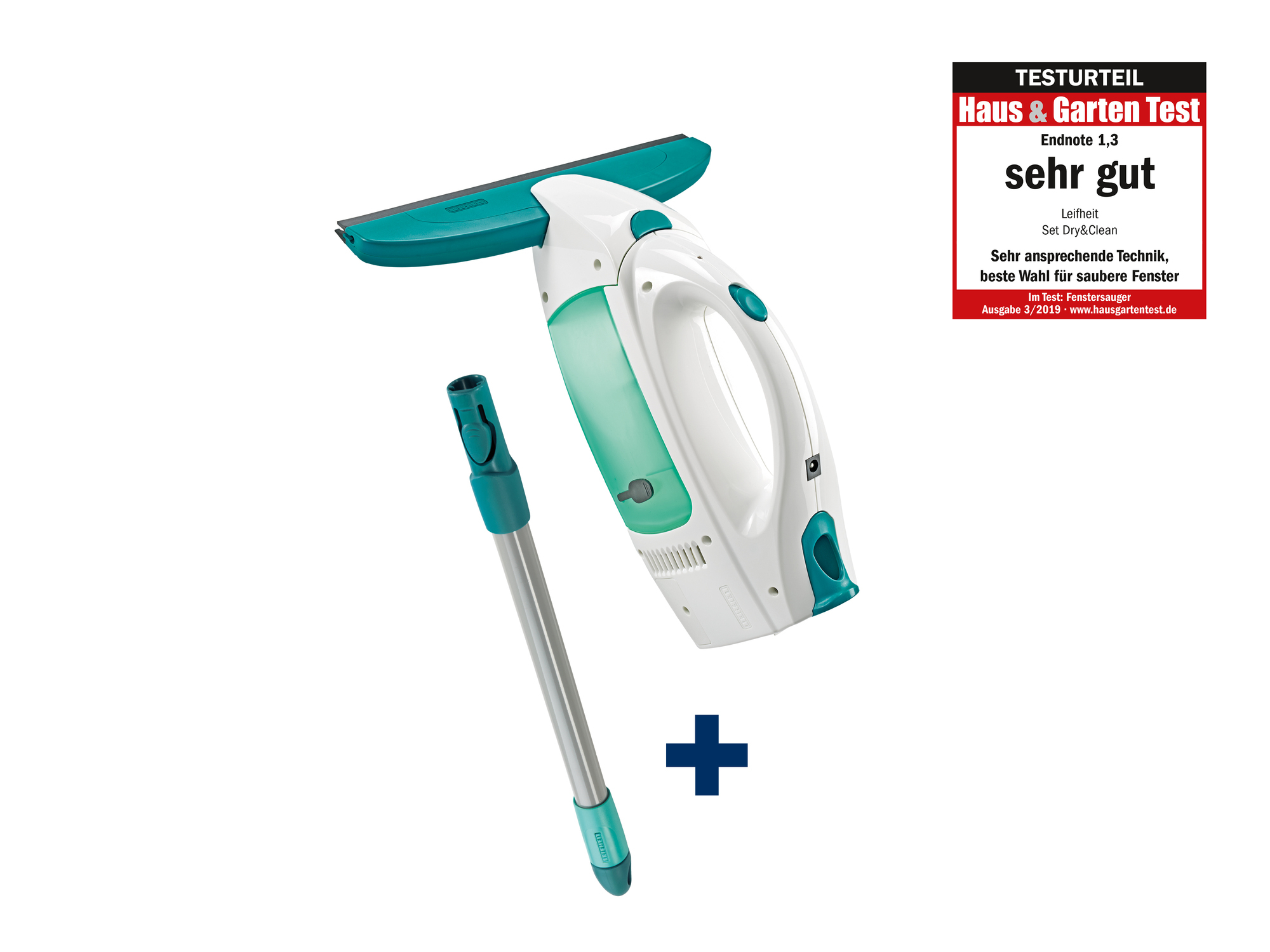 Urządzenie do czyszczenia okien z przedłużką i etykietą tekstową.