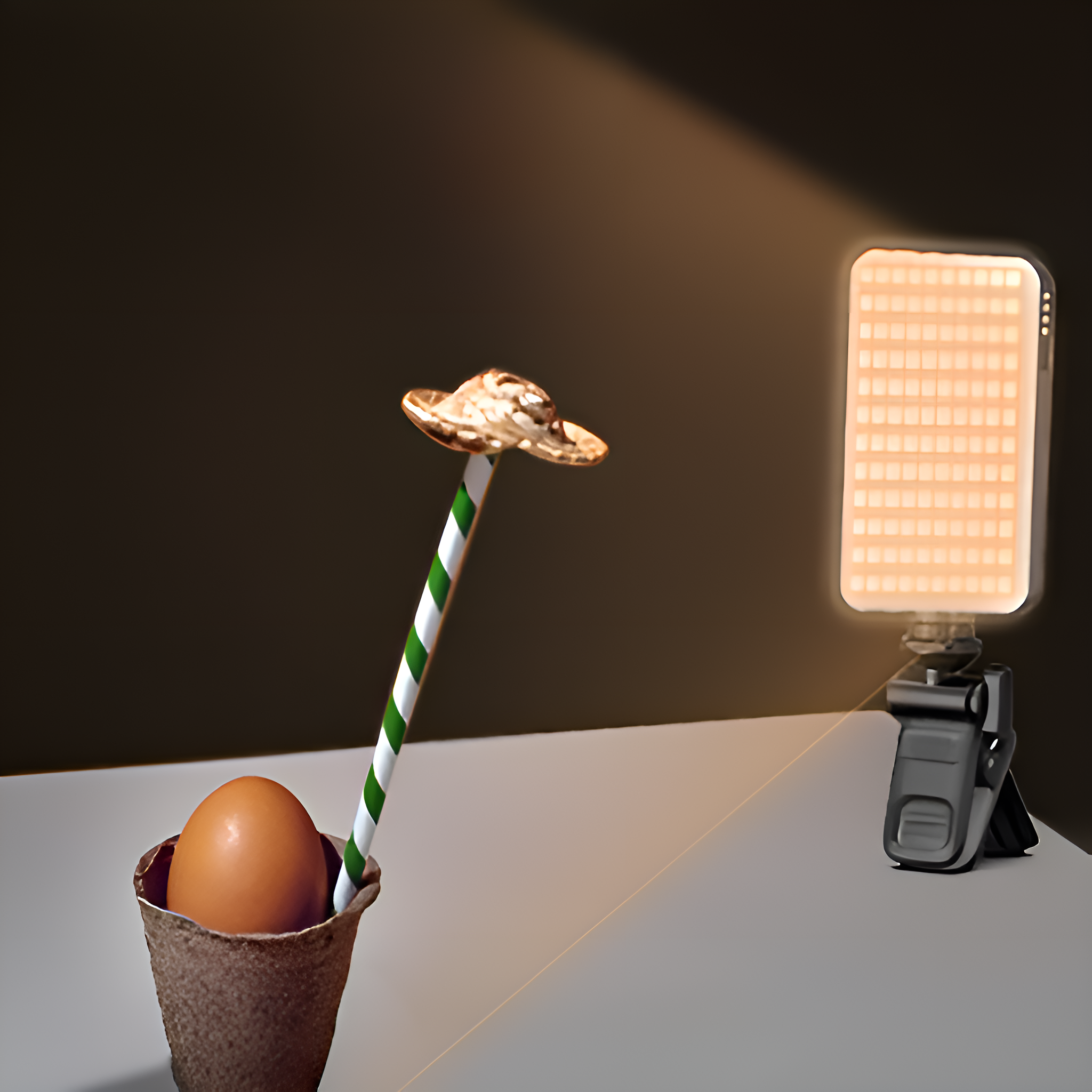 Ei in einem Becher mit Hut und Licht.