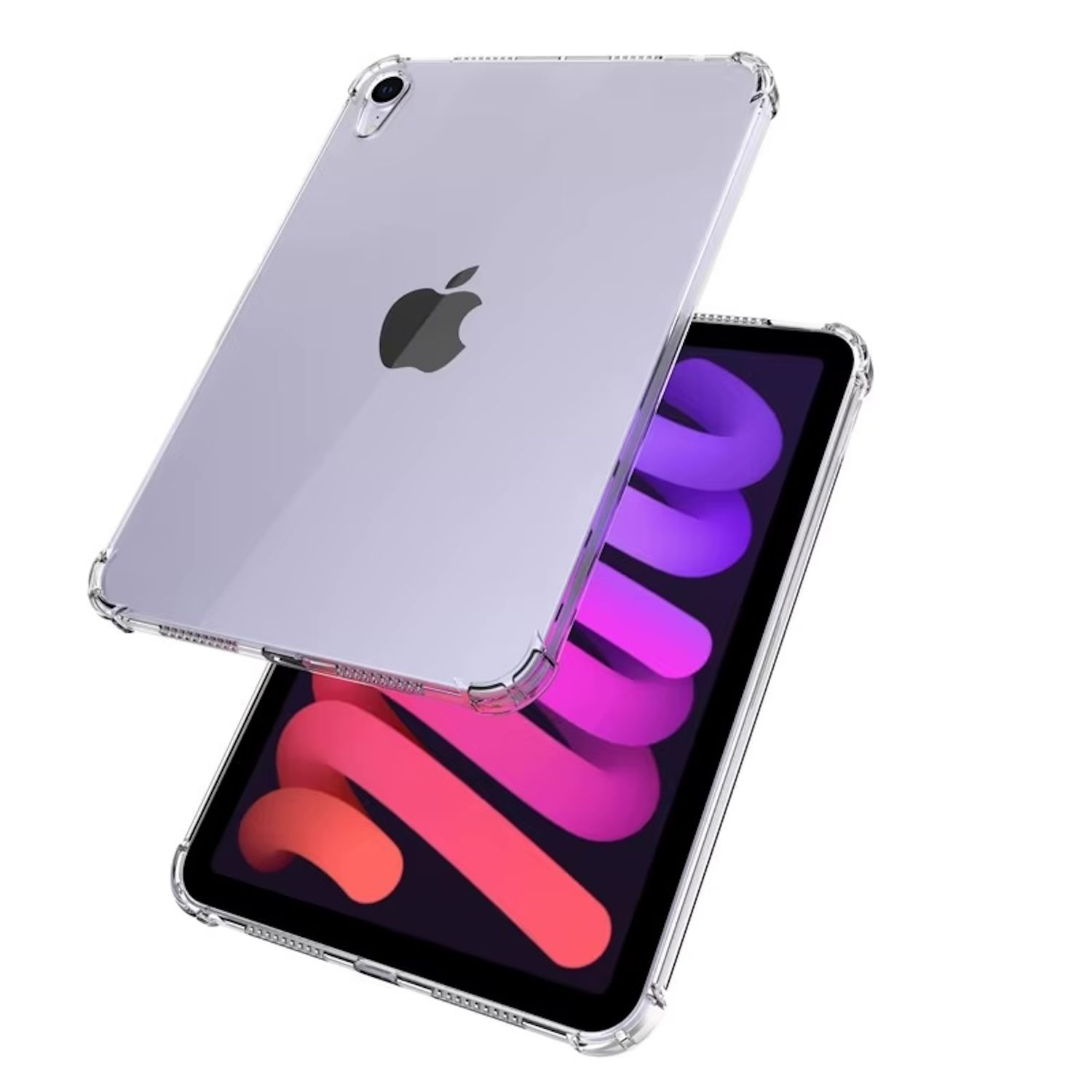 Zwei Tablets in transparenten Hüllen, eins vor dem anderen. Apple-Logo sichtbar.