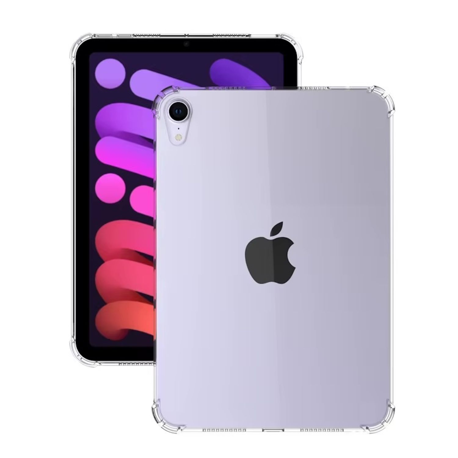 iPad in einer transparenten Schutzhülle. Apple-Logo sichtbar.