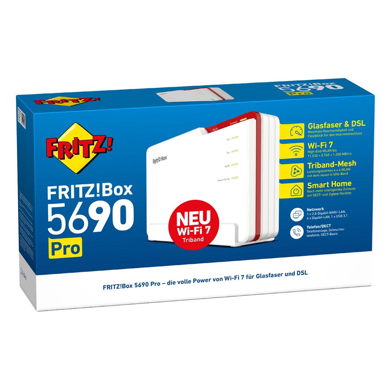 Biało-czerwone pudełko routera z różnymi ikonami. Tło jest białe.