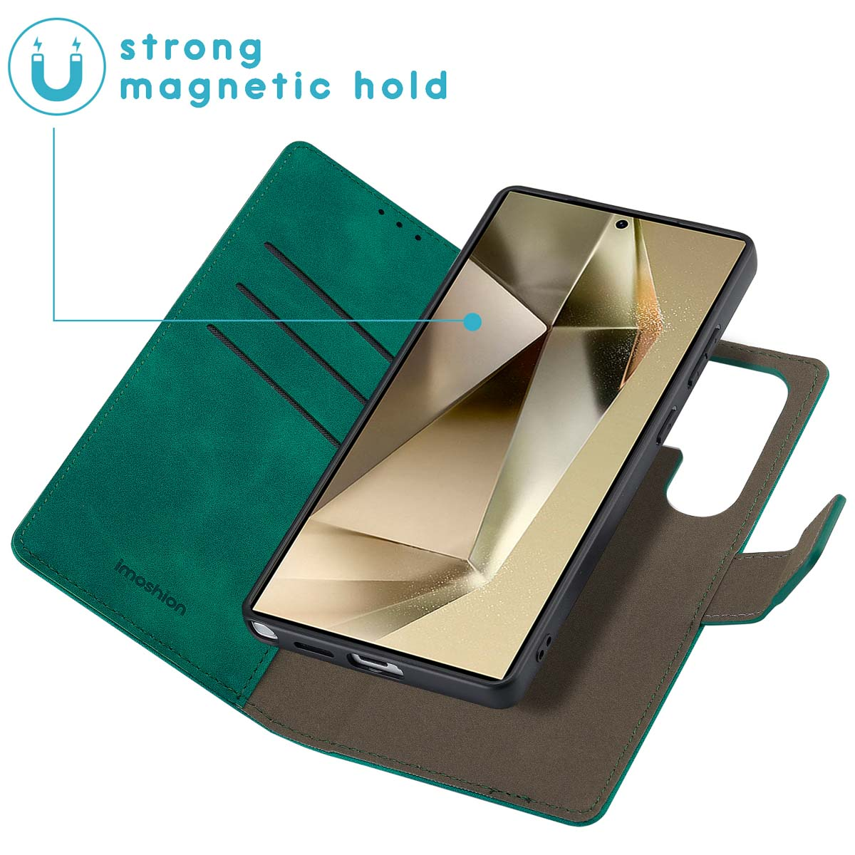Funda para móvil - IMOSHION Bookcase de Lujo Extraíble 2 en 1, Compatible con Samsung Samsung Galaxy S25 Ultra, Verde oscuro
